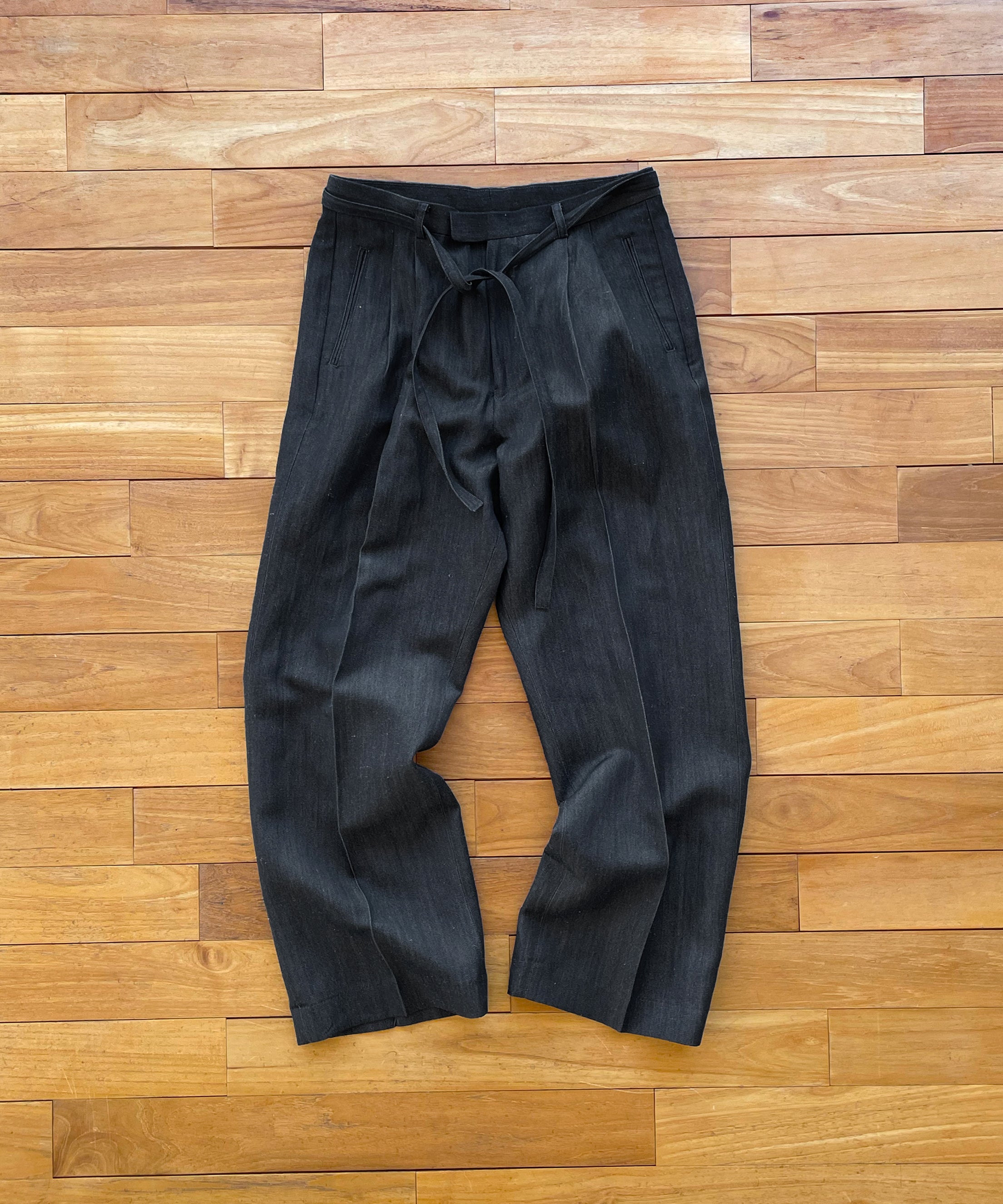 OLD FOLK HOUSE Wool & linen trousers "BLACK&NATURAL"