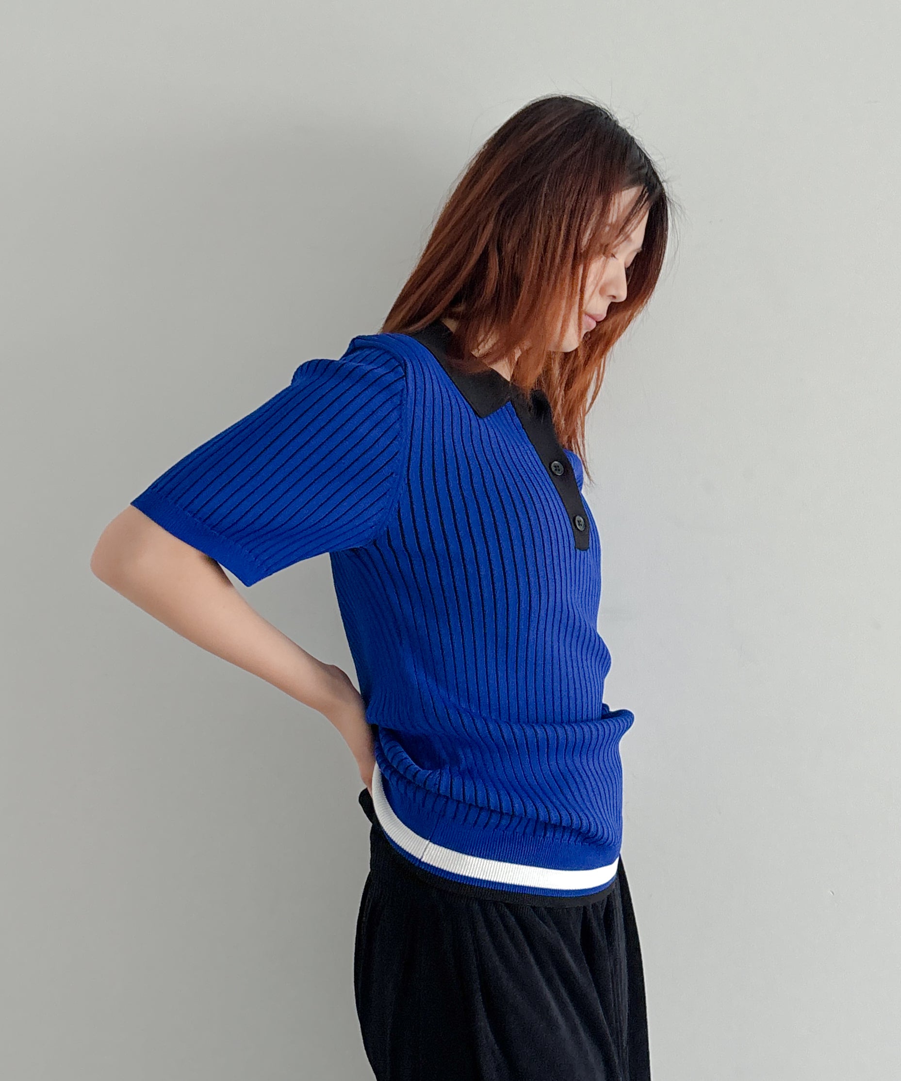 entire studios Ribbed polo "COBALT"
