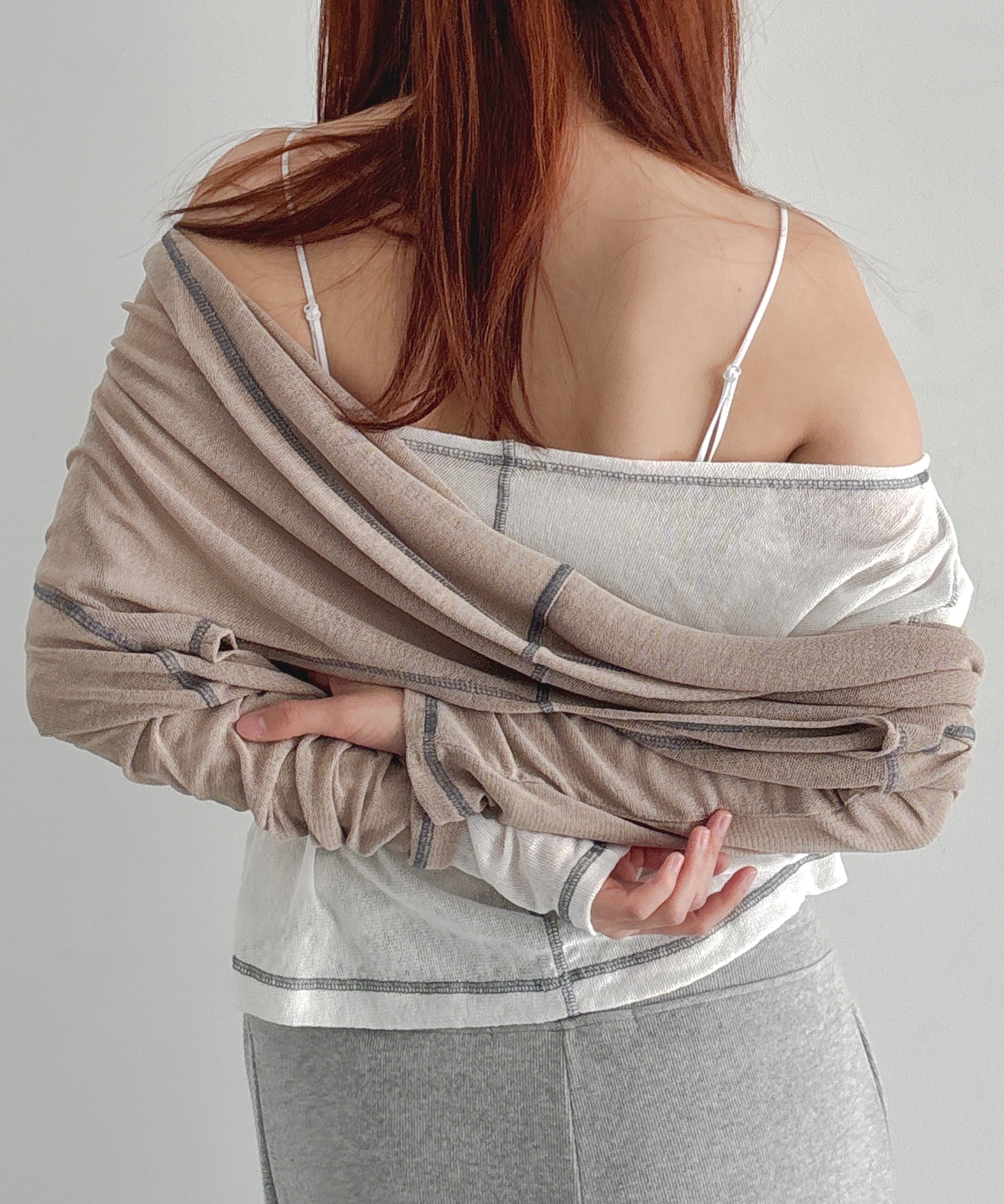 ULIKASANCTUS Back flare mesh top "BEIGE"