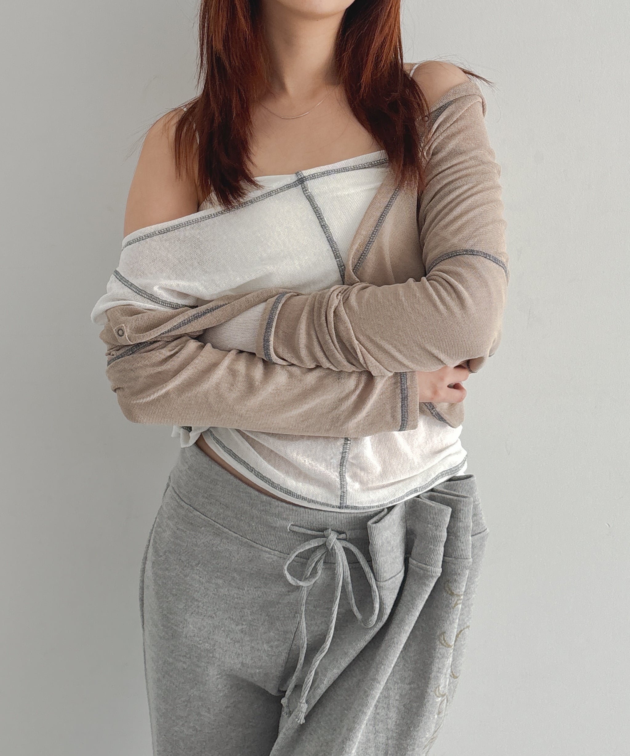 ULIKASANCTUS Back flare mesh top "BEIGE"