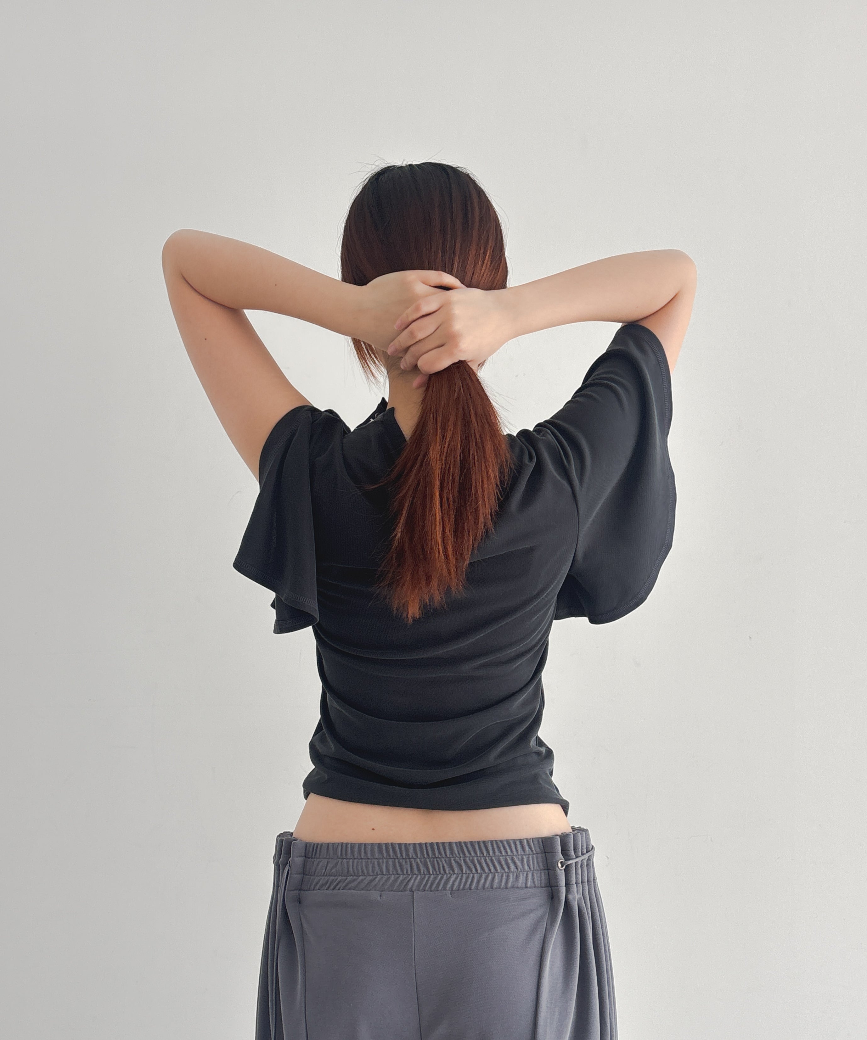 ULIKASANCTUS Flare sleeve top "WASHED BLACK"
