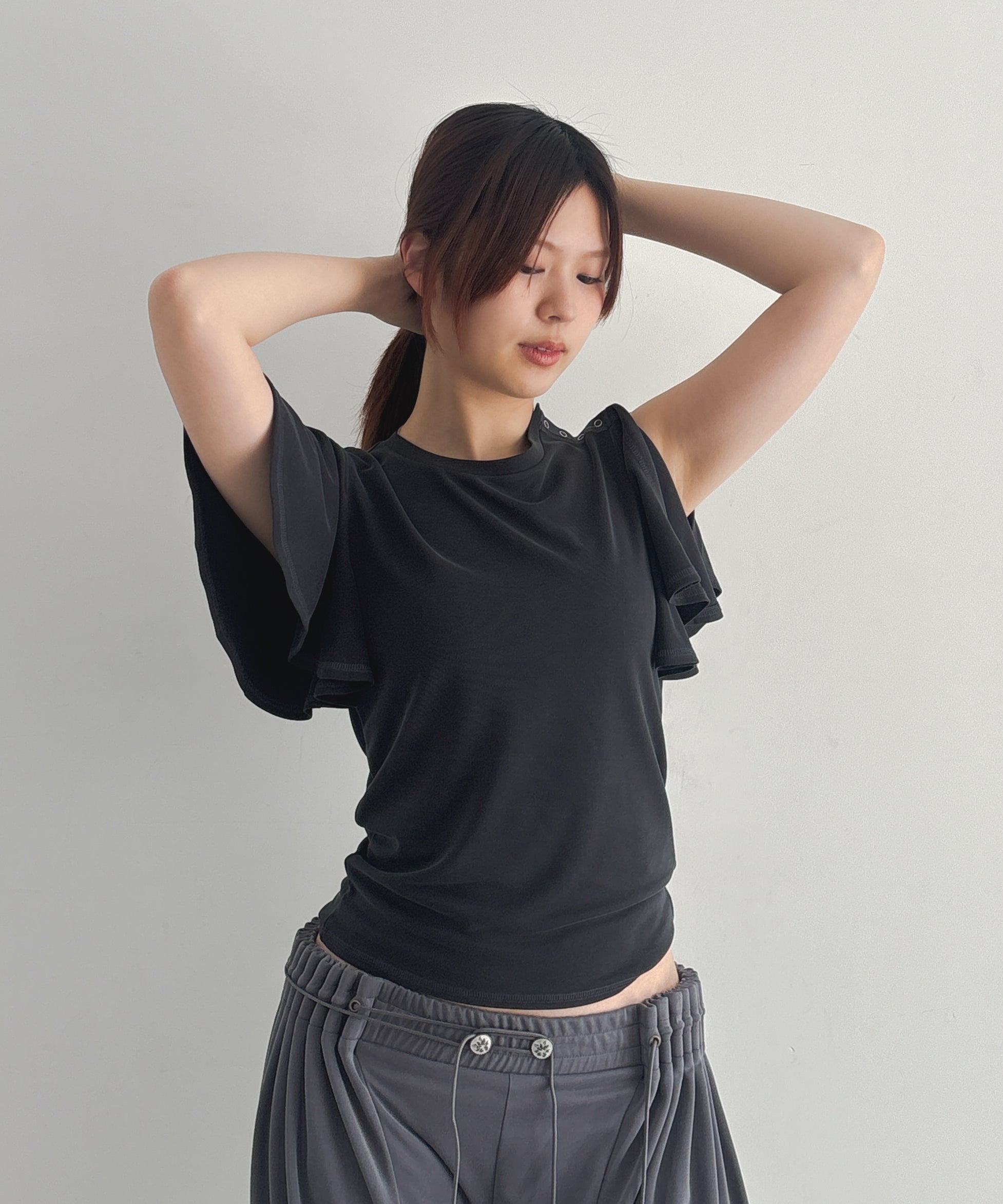 ULIKASANCTUS Flare sleeve top "WASHED BLACK"