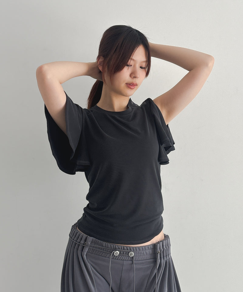 ULIKASANCTUS Flare sleeve top "WASHED BLACK"