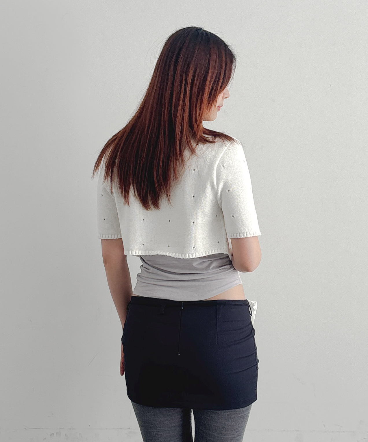 ULIKASANCTUS Hole cropped cardigan "WHITE"