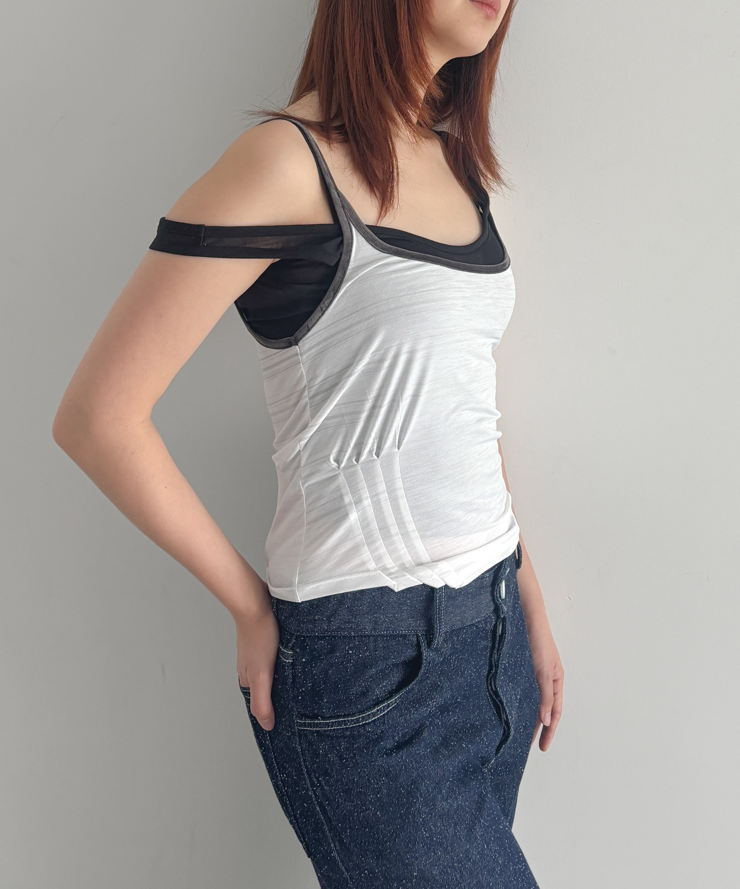 ULIKASANCTUS Stripe pintuck sleeveless "WHITE"
