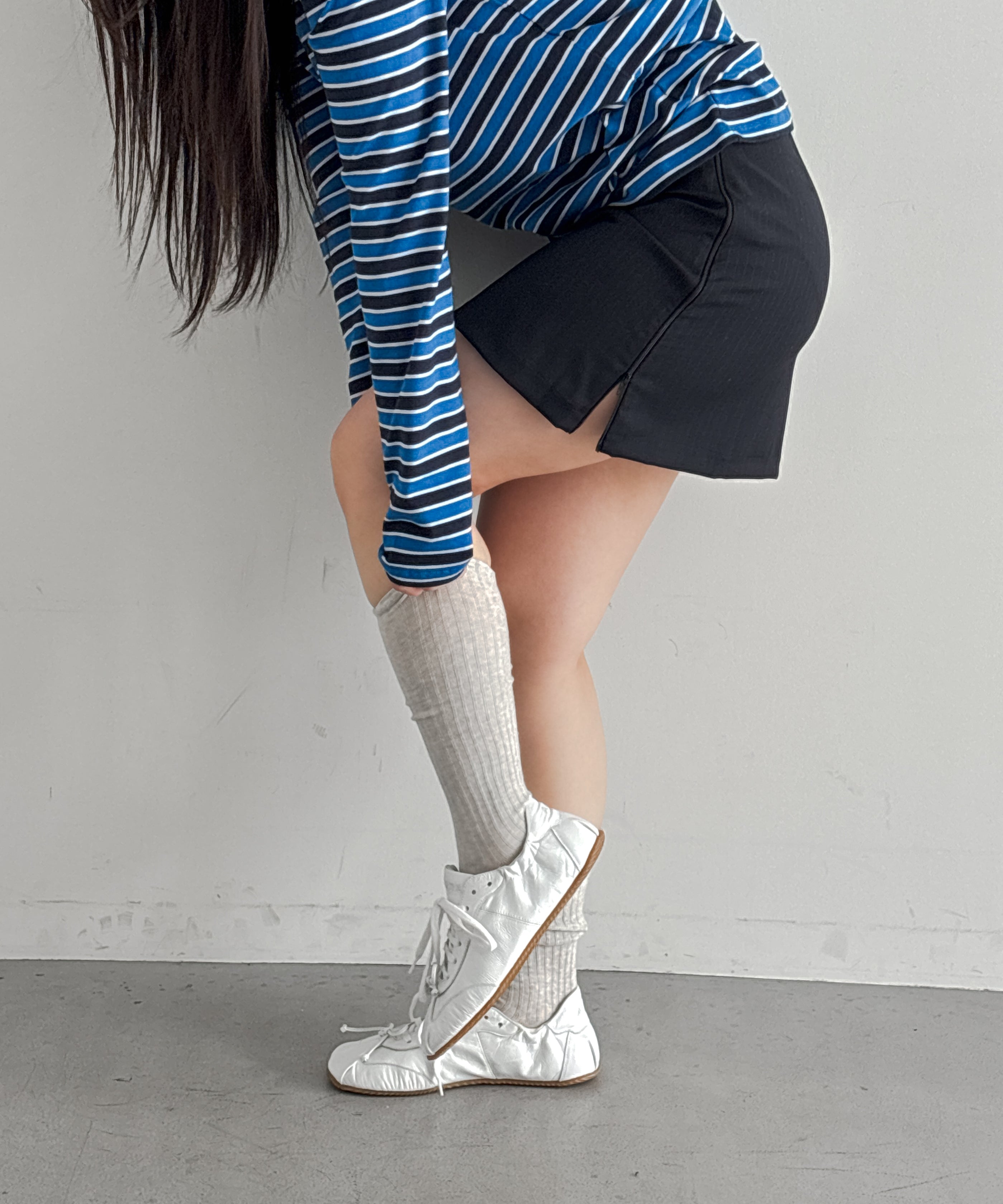 Baserange Rib knee socks "GREYMELANG"