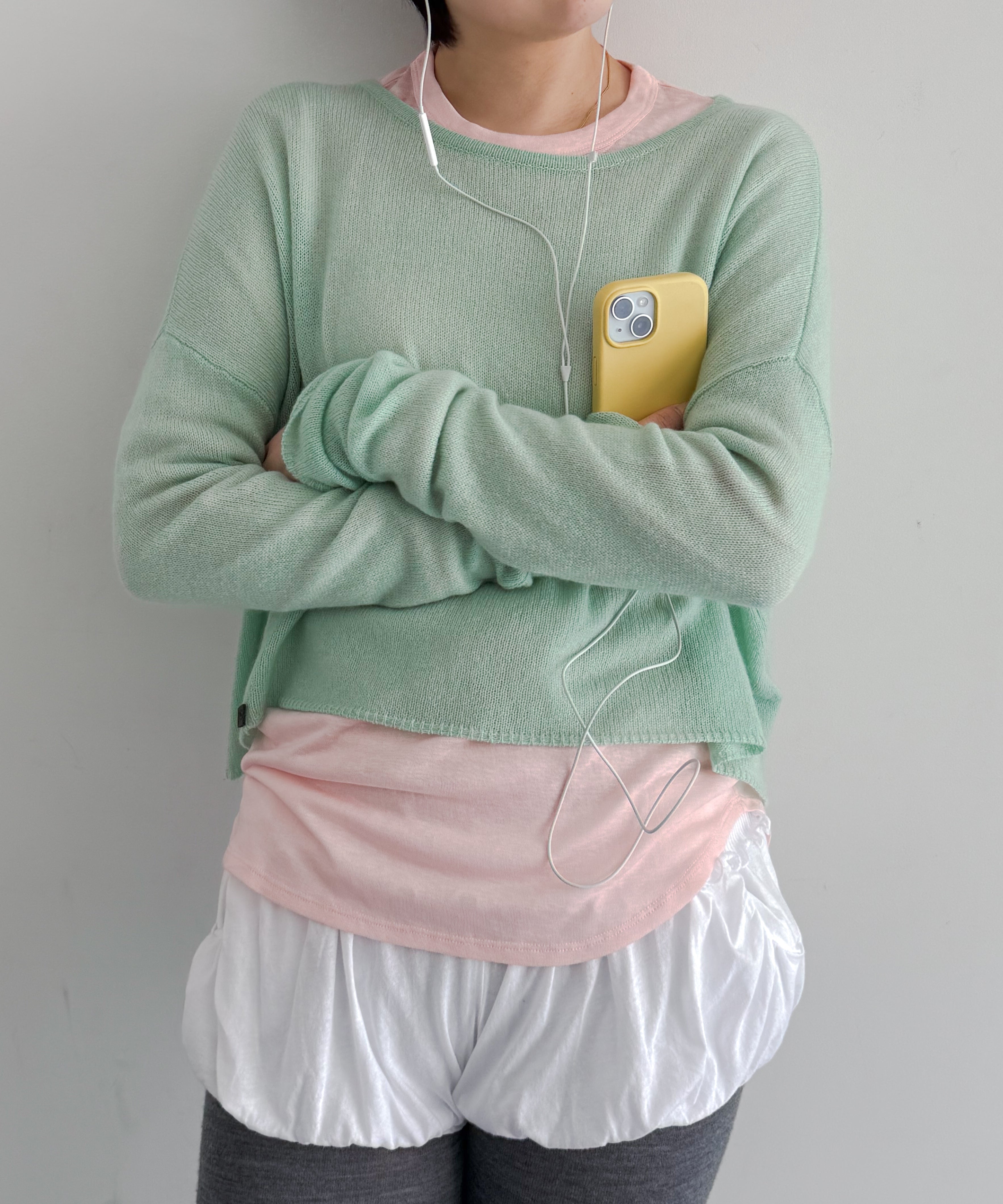 Fax Copy Express Afternoon stretch off-shoulder wrap "LEMON GREEN"