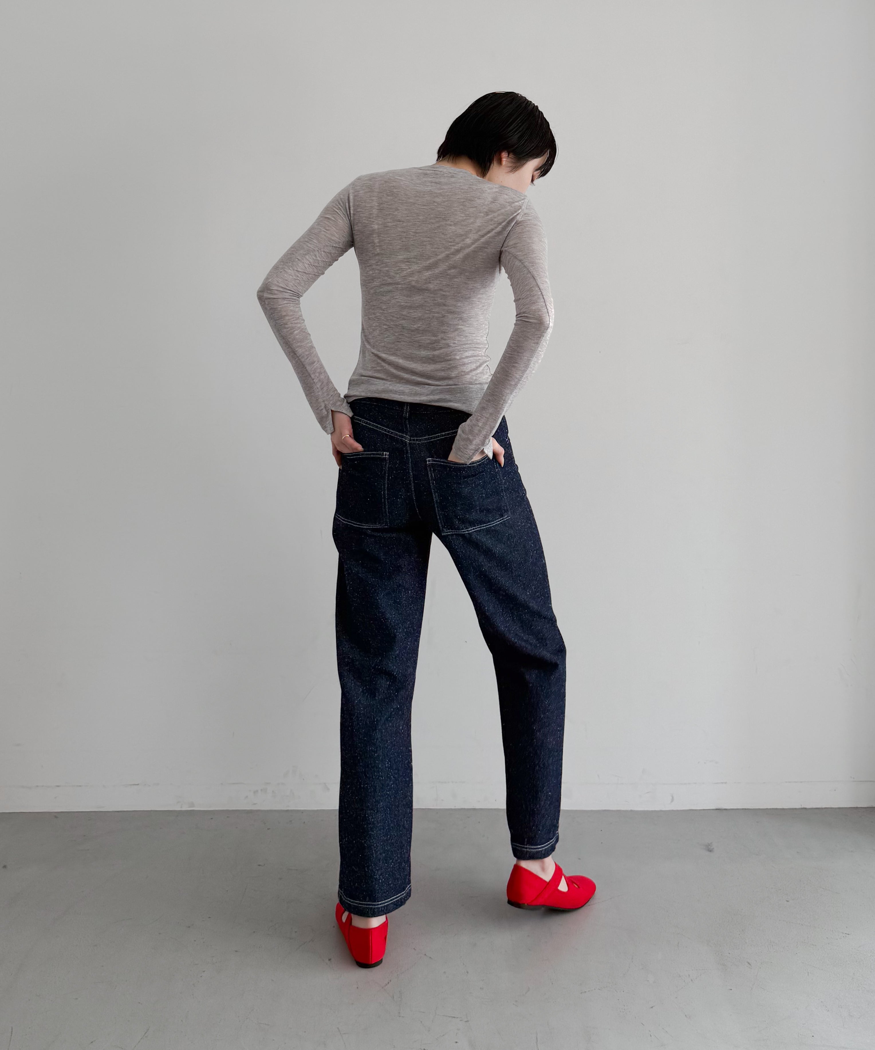 Fax Copy Express Afternoon stretch henley top "LIGHT GREY"