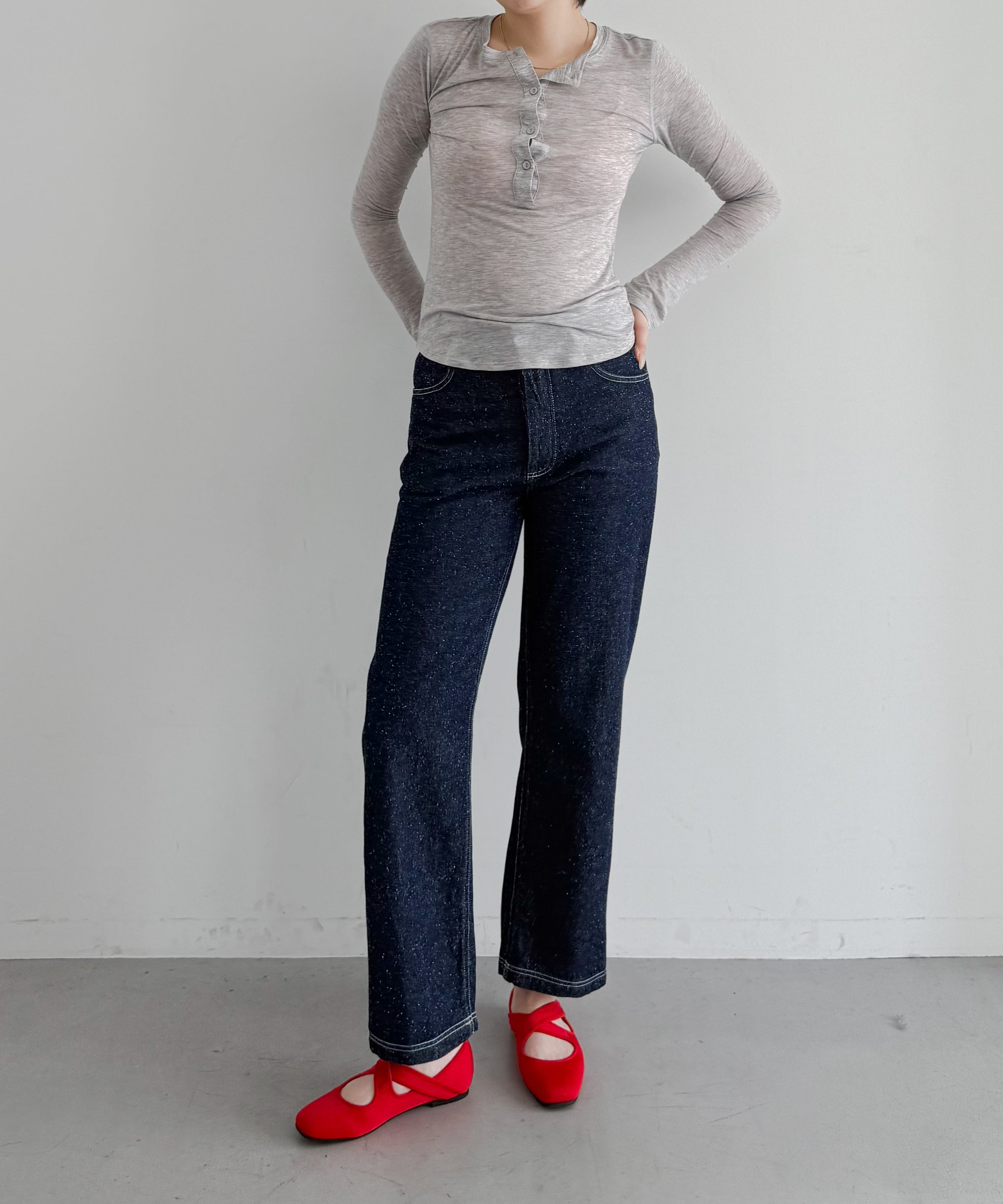 Fax Copy Express Afternoon stretch henley top "LIGHT GREY"