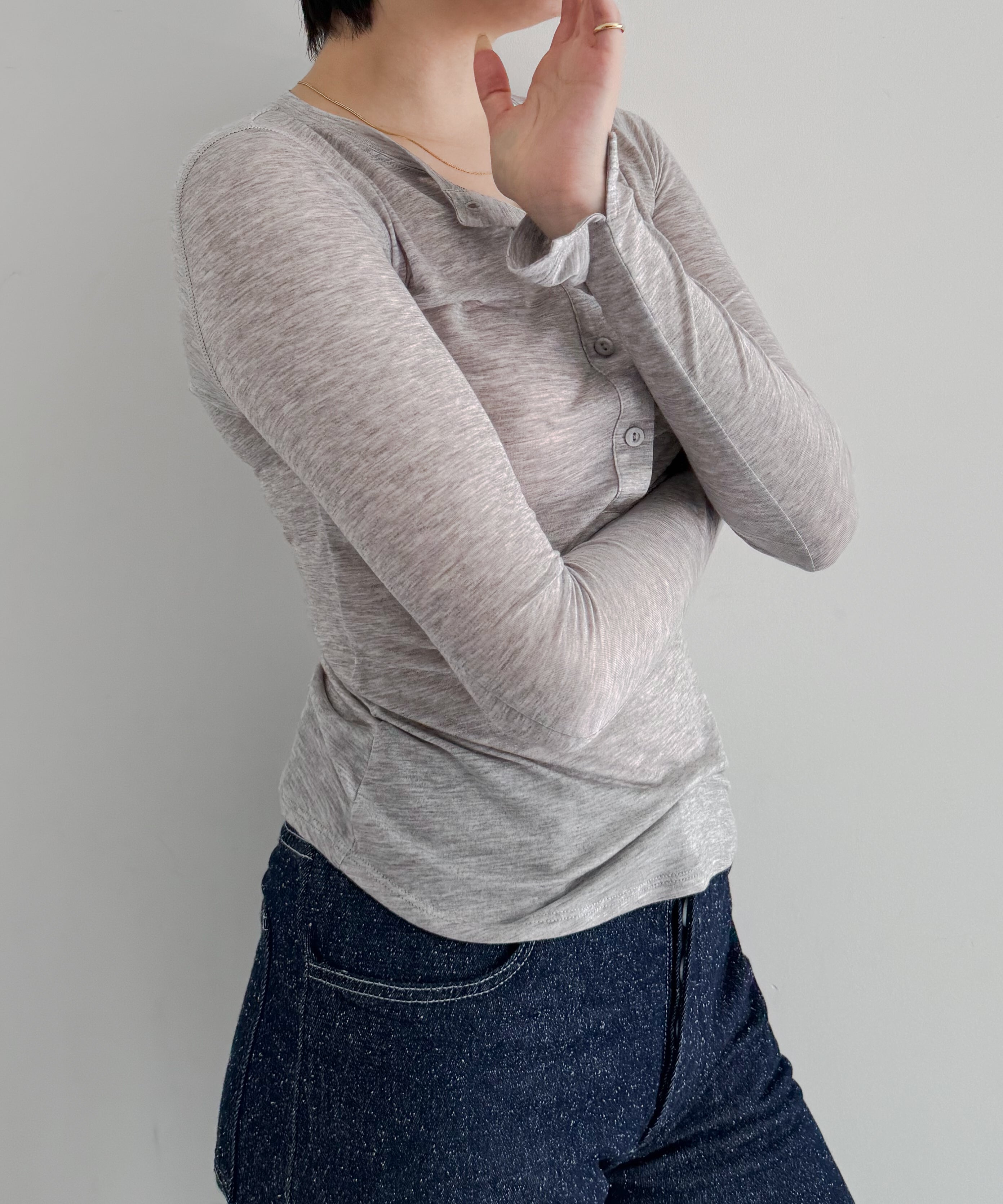Fax Copy Express Afternoon stretch henley top "LIGHT GREY"