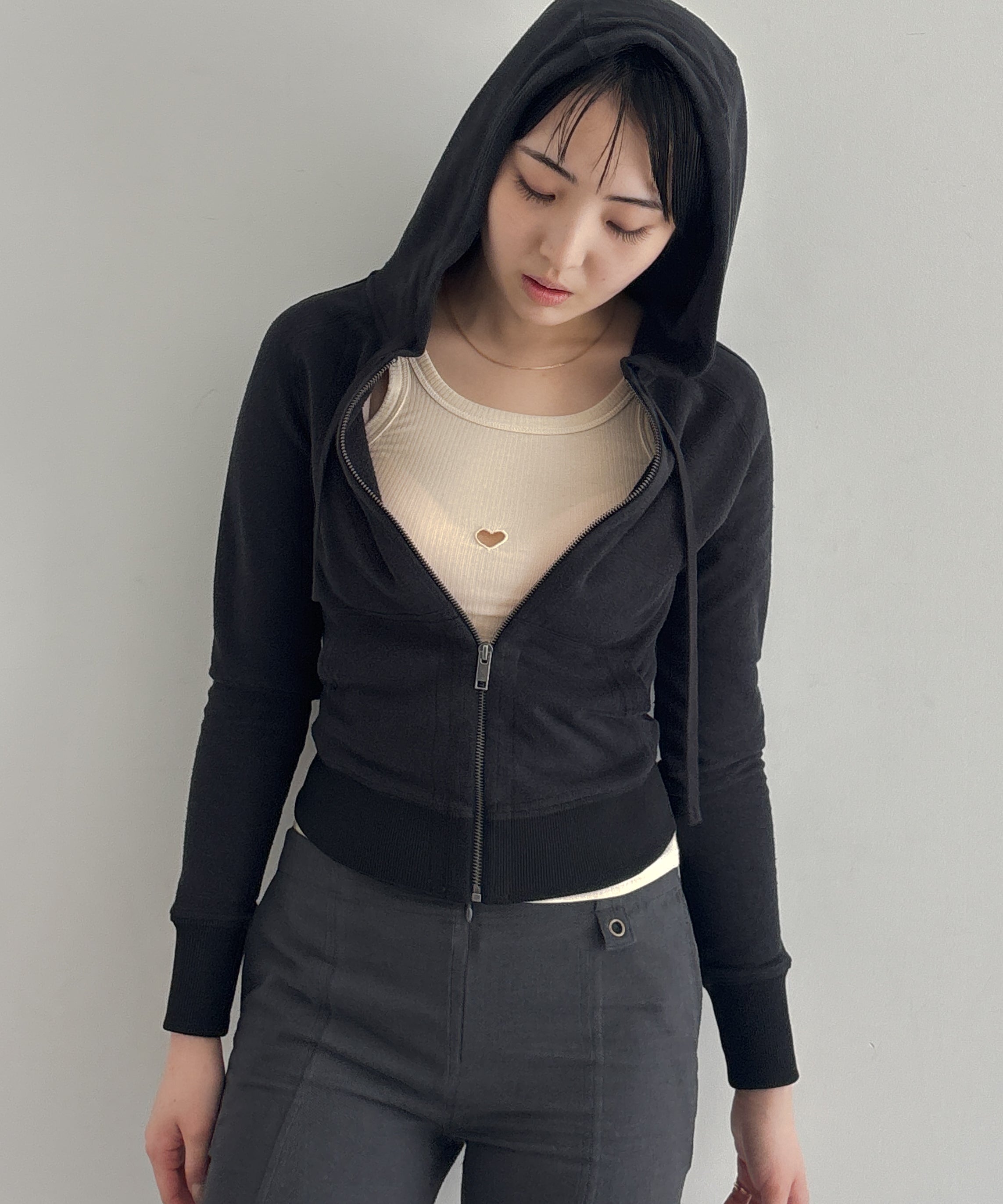 Fax Copy Express Afternoon stretch linen fitted sweatshirt "BLACK"
