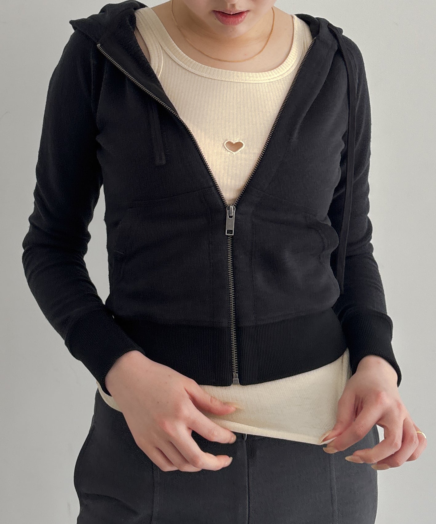Fax Copy Express Afternoon stretch linen fitted sweatshirt "BLACK"