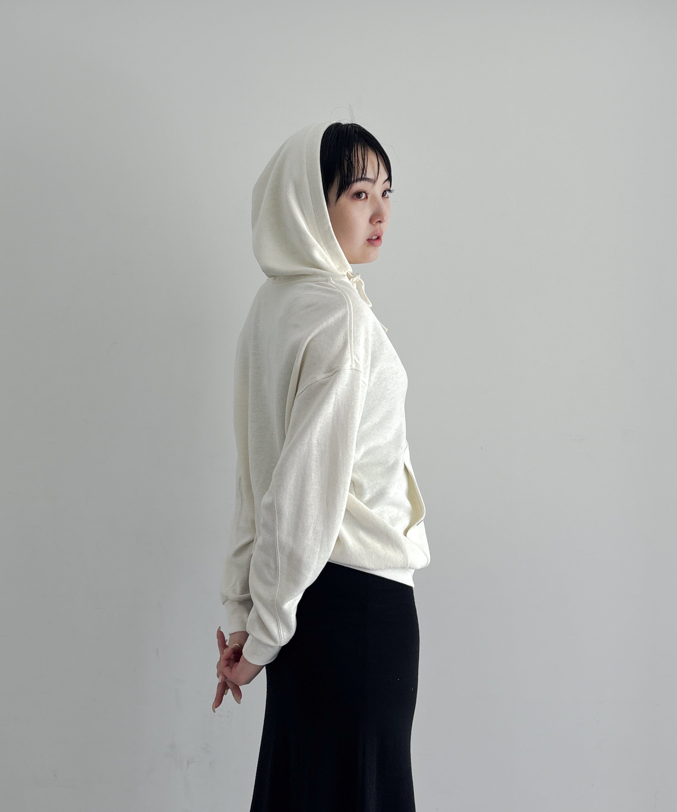 Fax Copy Express Afternoon stretch linen relaxed sweatshirt "WHITE"