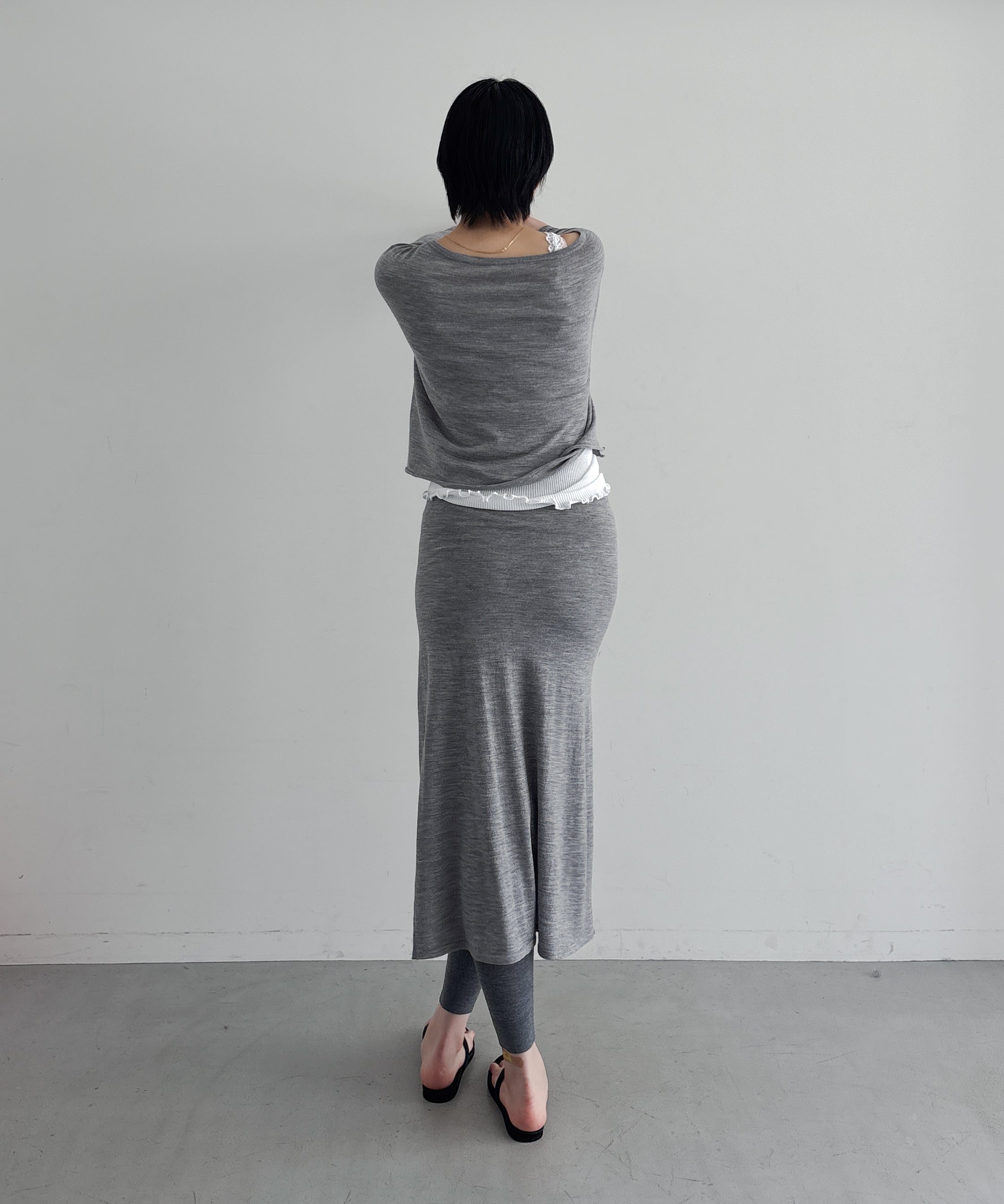 Fax Copy Express Afternoon stretch air ankle-length knit skirt "LIGHT GREY"