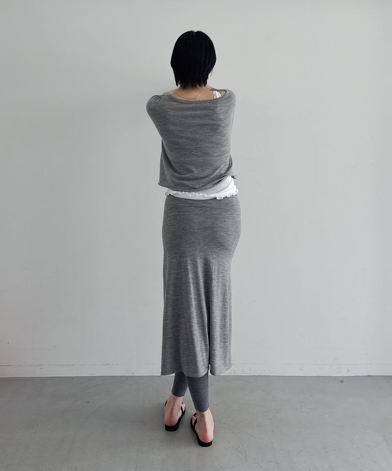 Fax Copy Express Afternoon stretch air ankle-length knit skirt "LIGHT GREY"