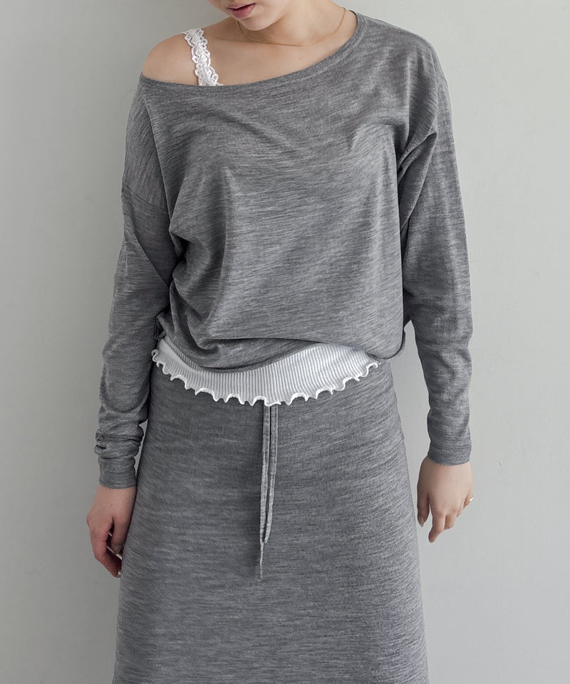 Fax Copy Express Afternoon stretch air off-shoulder top "DARK GREY"