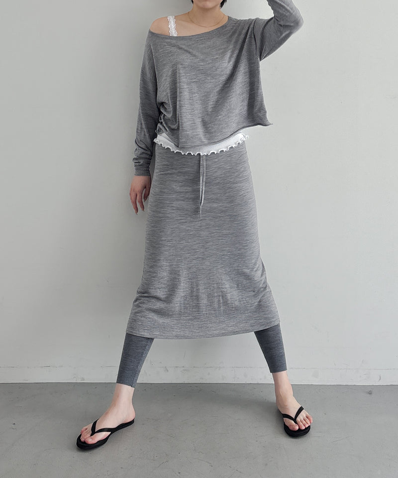 Fax Copy Express Afternoon stretch air ankle-length knit skirt "LIGHT GREY"