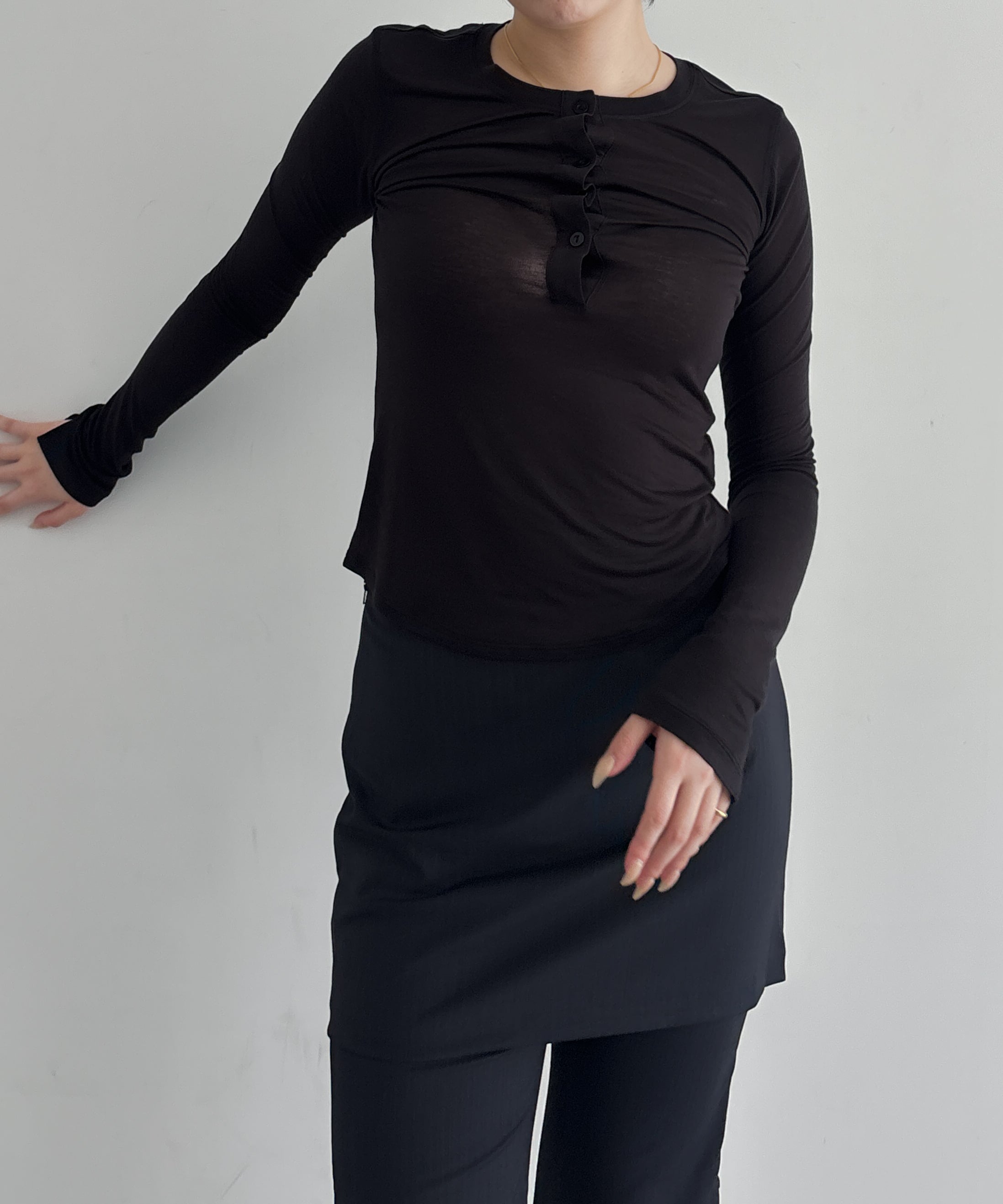 Fax Copy Express Afternoon stretch henley top "BLCK"
