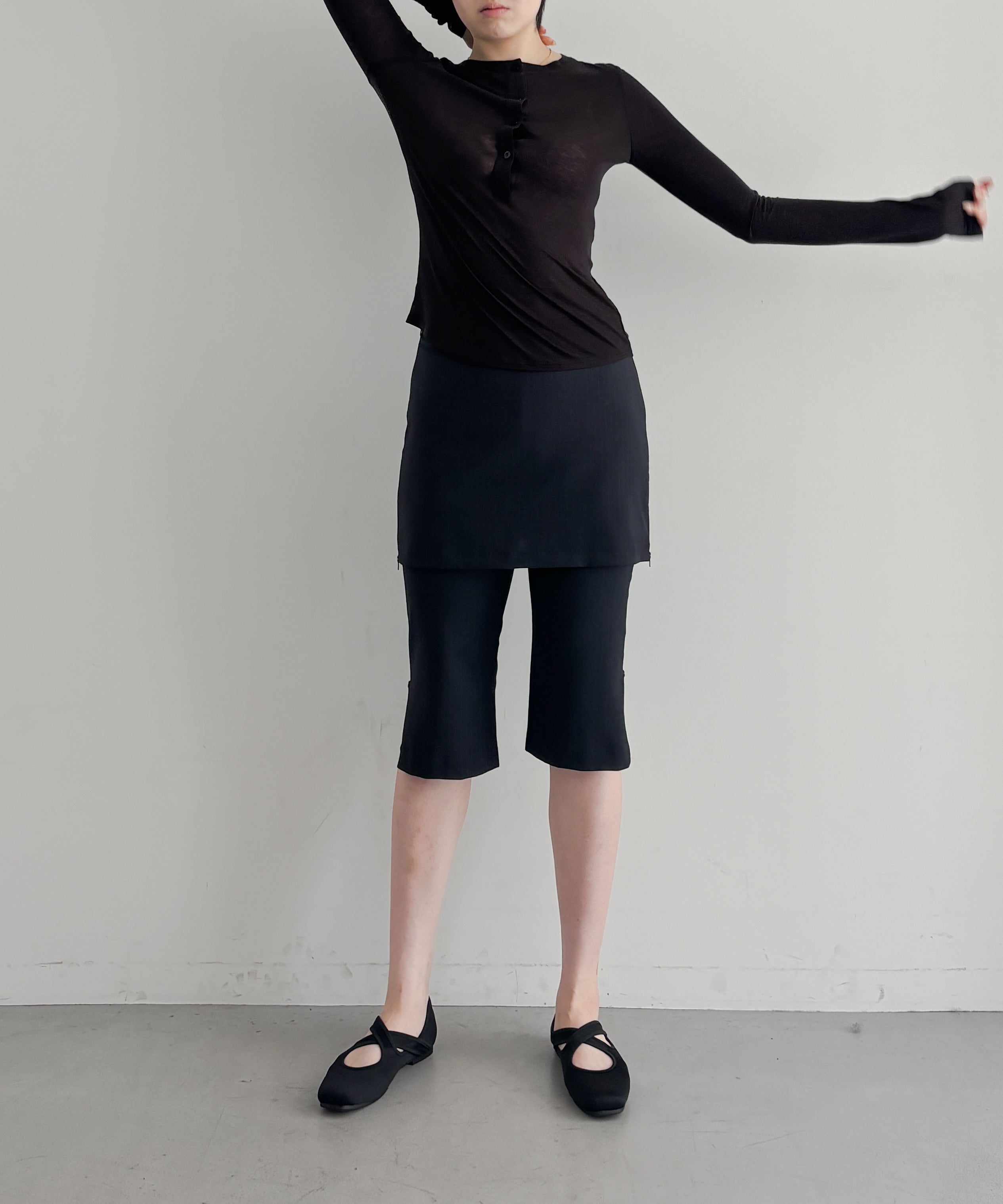 Fax Copy Express Afternoon stretch henley top "BLCK"