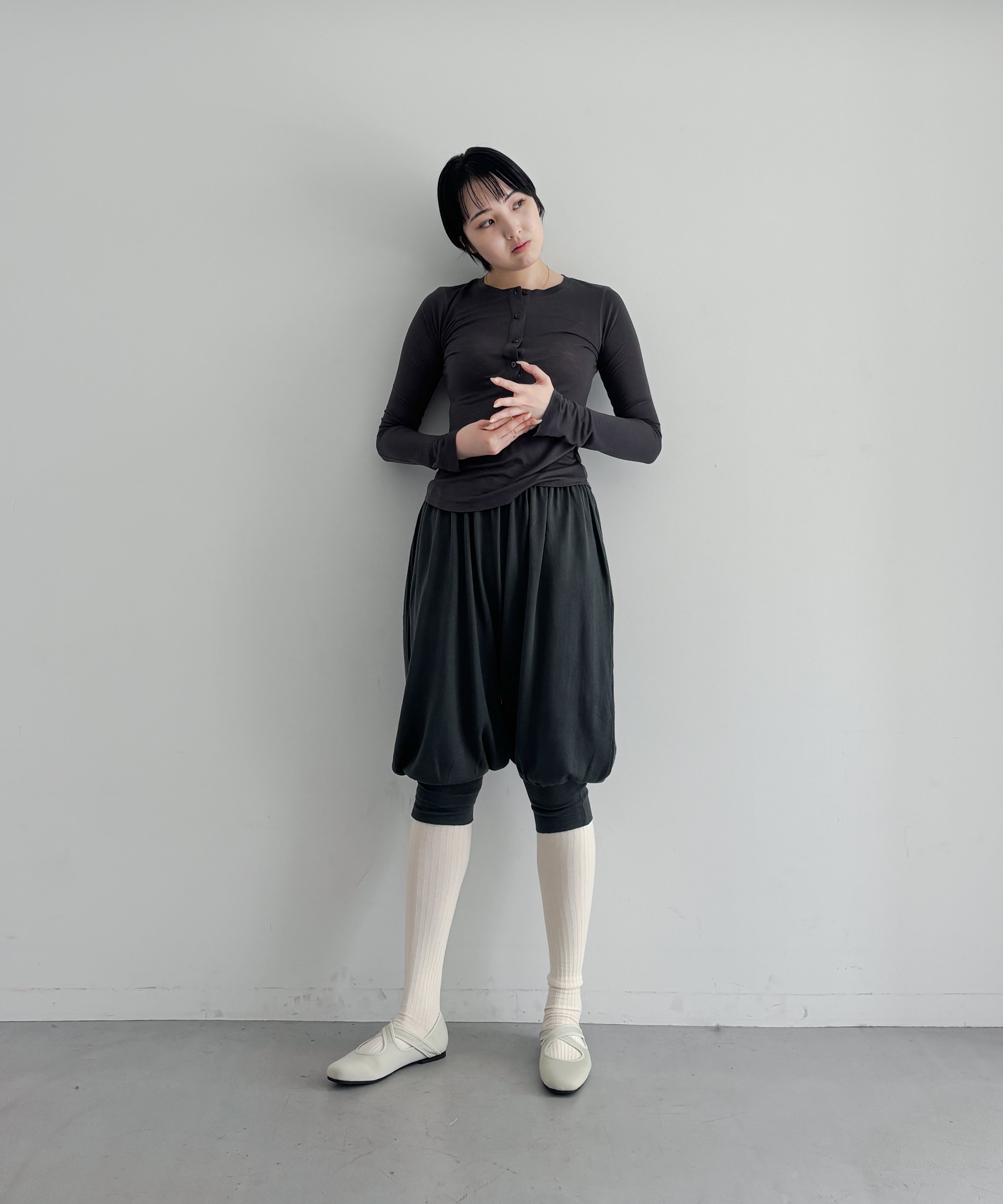 Fax Copy Express Afternoon stretch henley top "DARK GREY"