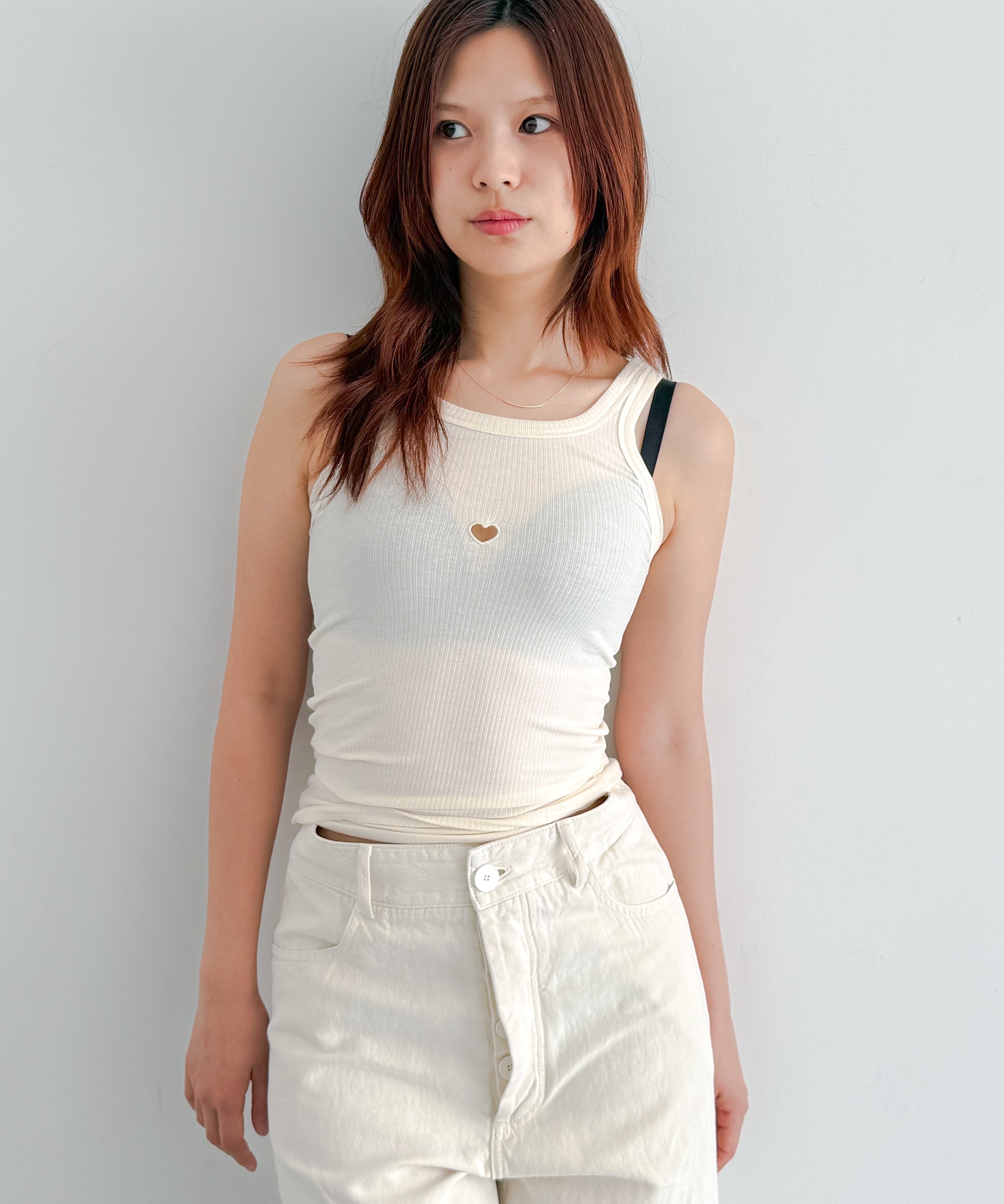 Baserange Heart tank undyed embroidery "UNDYED"