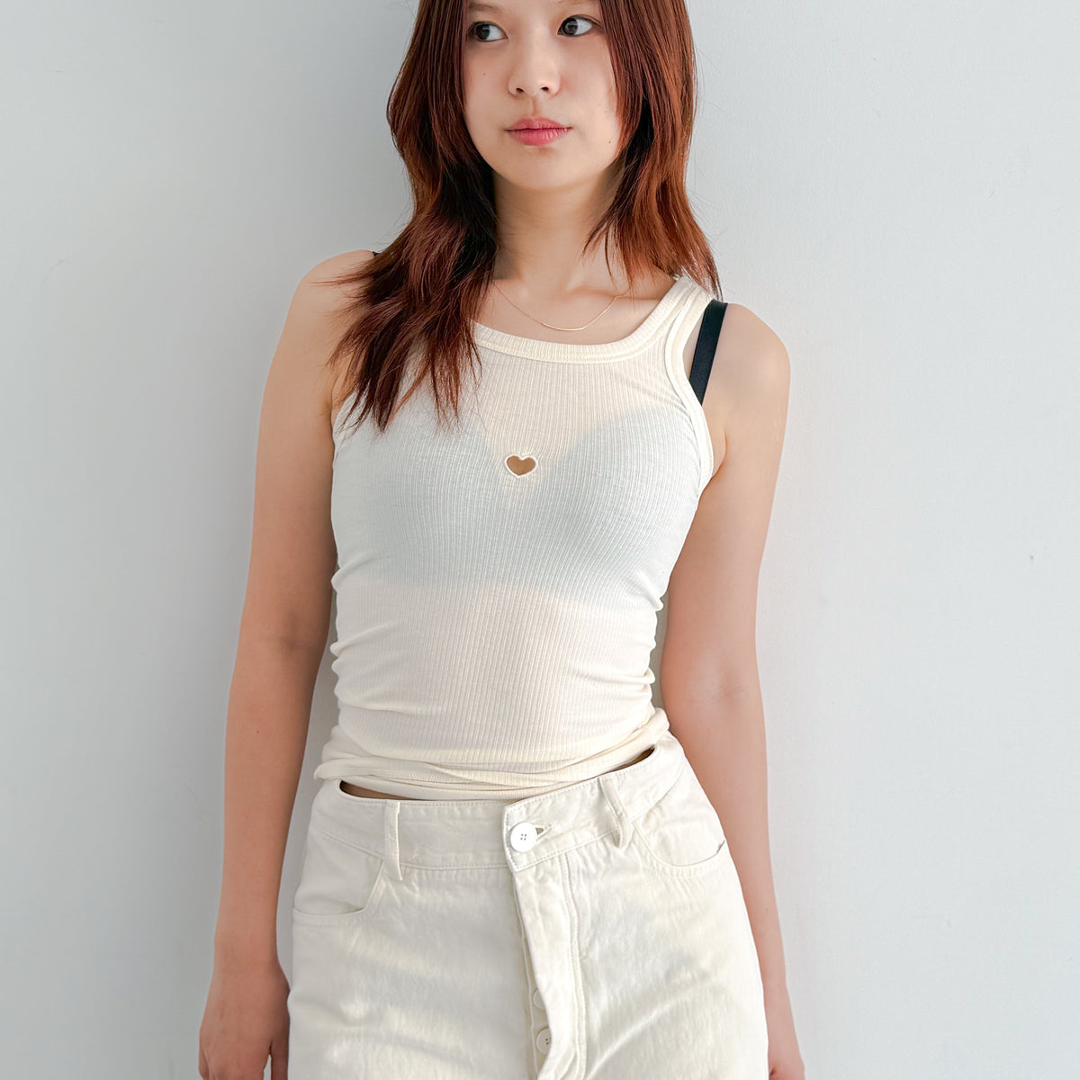 Baserange【ベースレンジ】heart tank undyed embroidery 