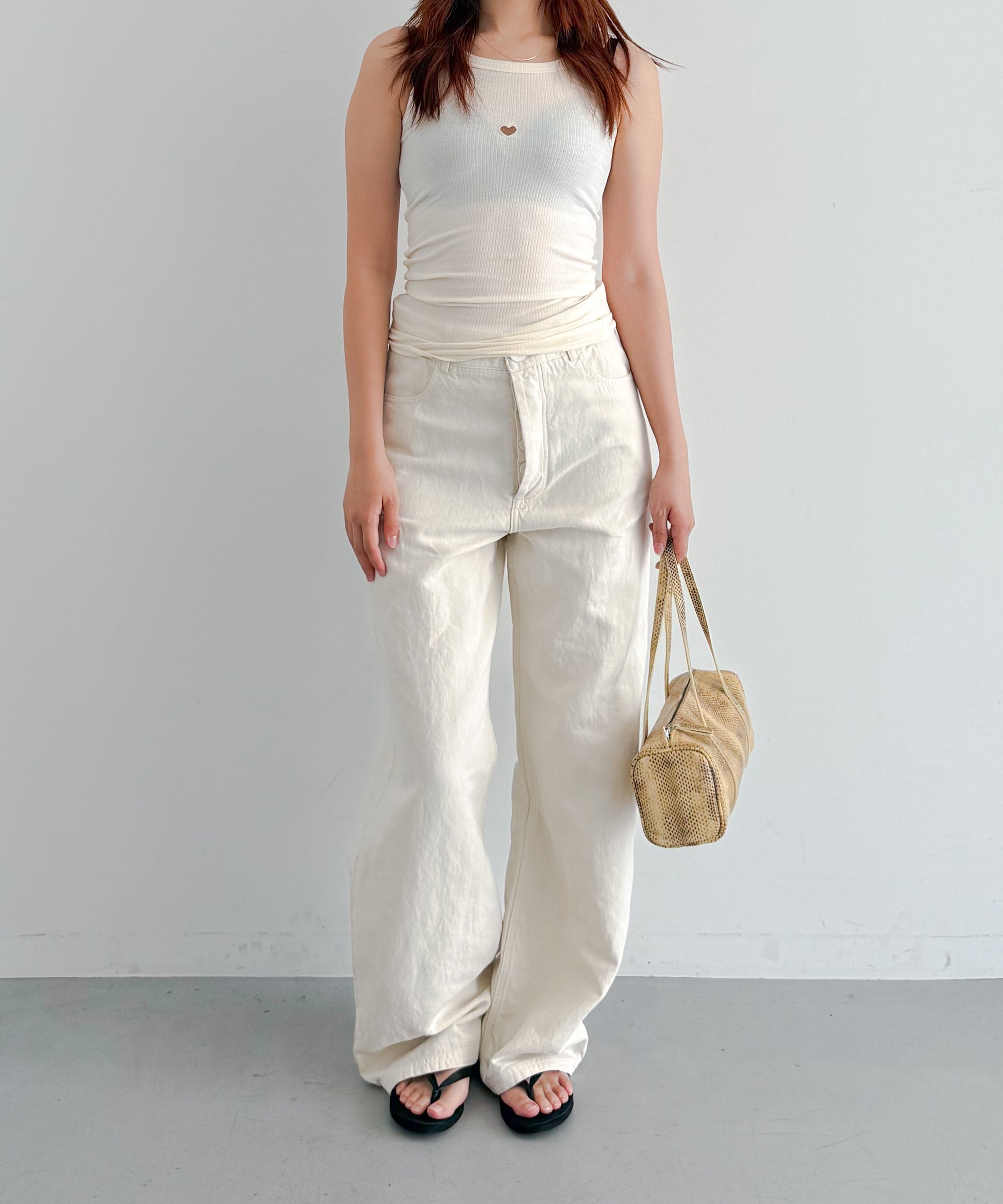 Baserange【ベースレンジ】heart tank undyed embroidery 