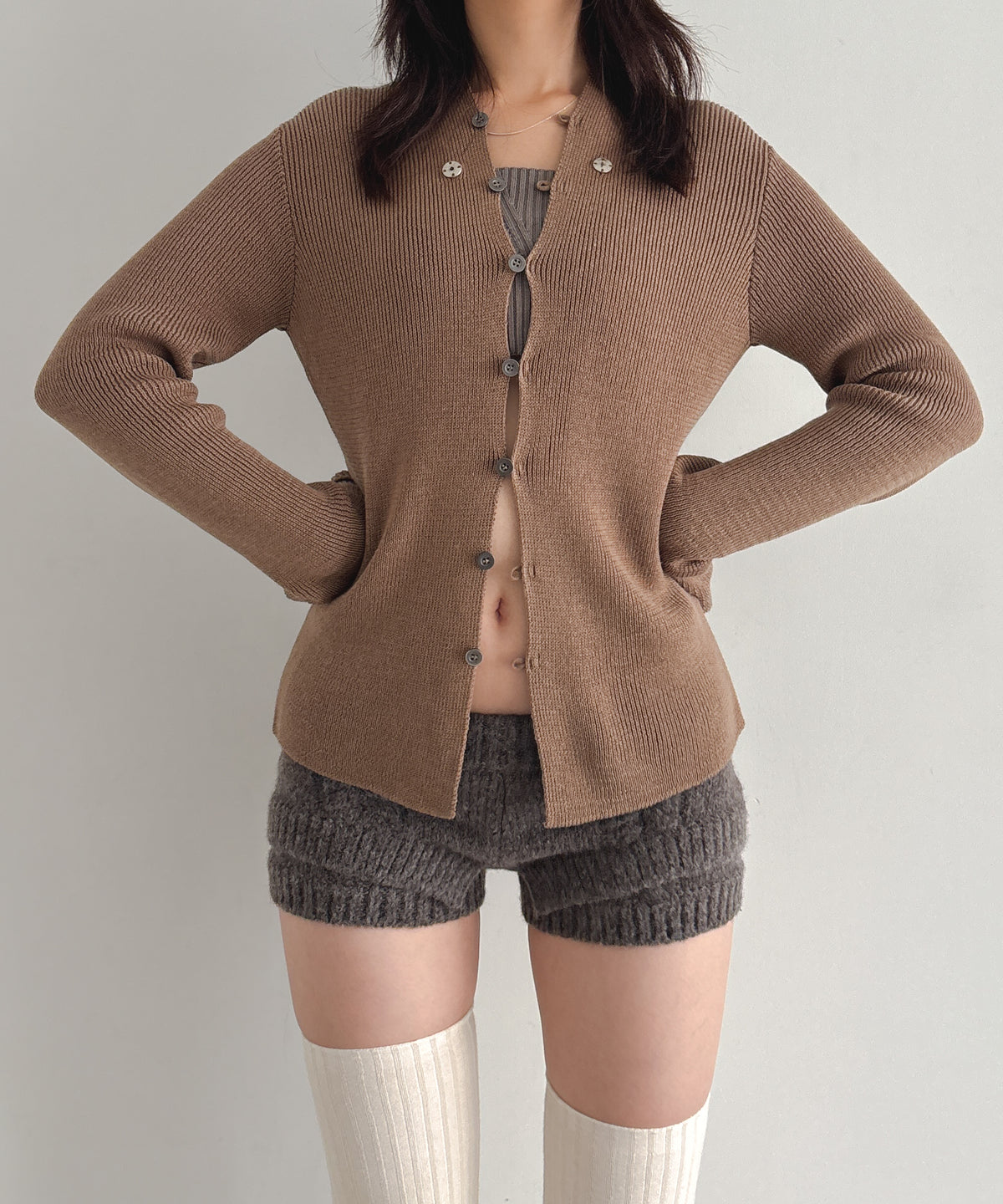 ULIKASANCTUS Rope knit shorts "MELANGE BROWN"