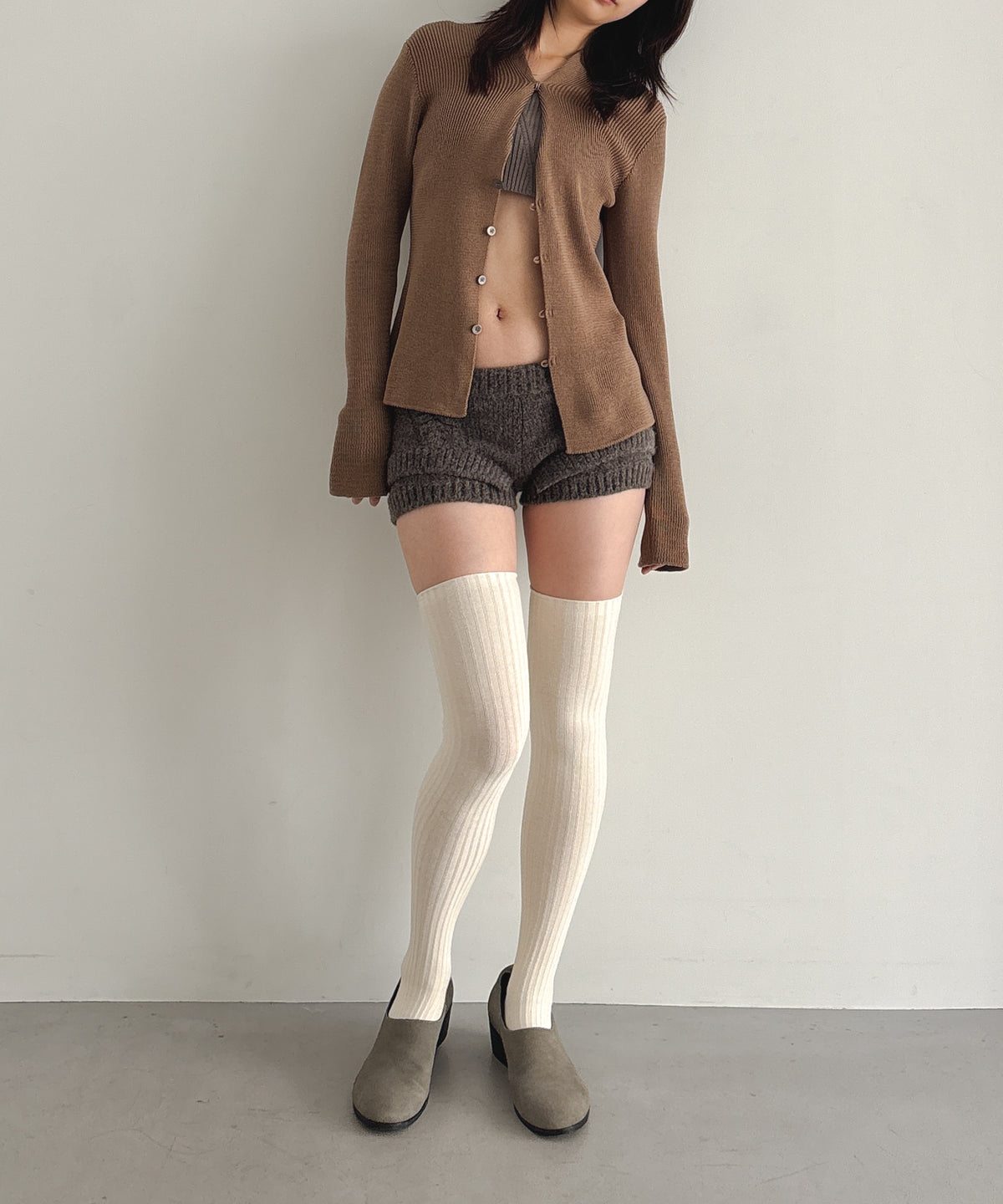 ULIKASANCTUS Rope knit shorts "MELANGE BROWN"