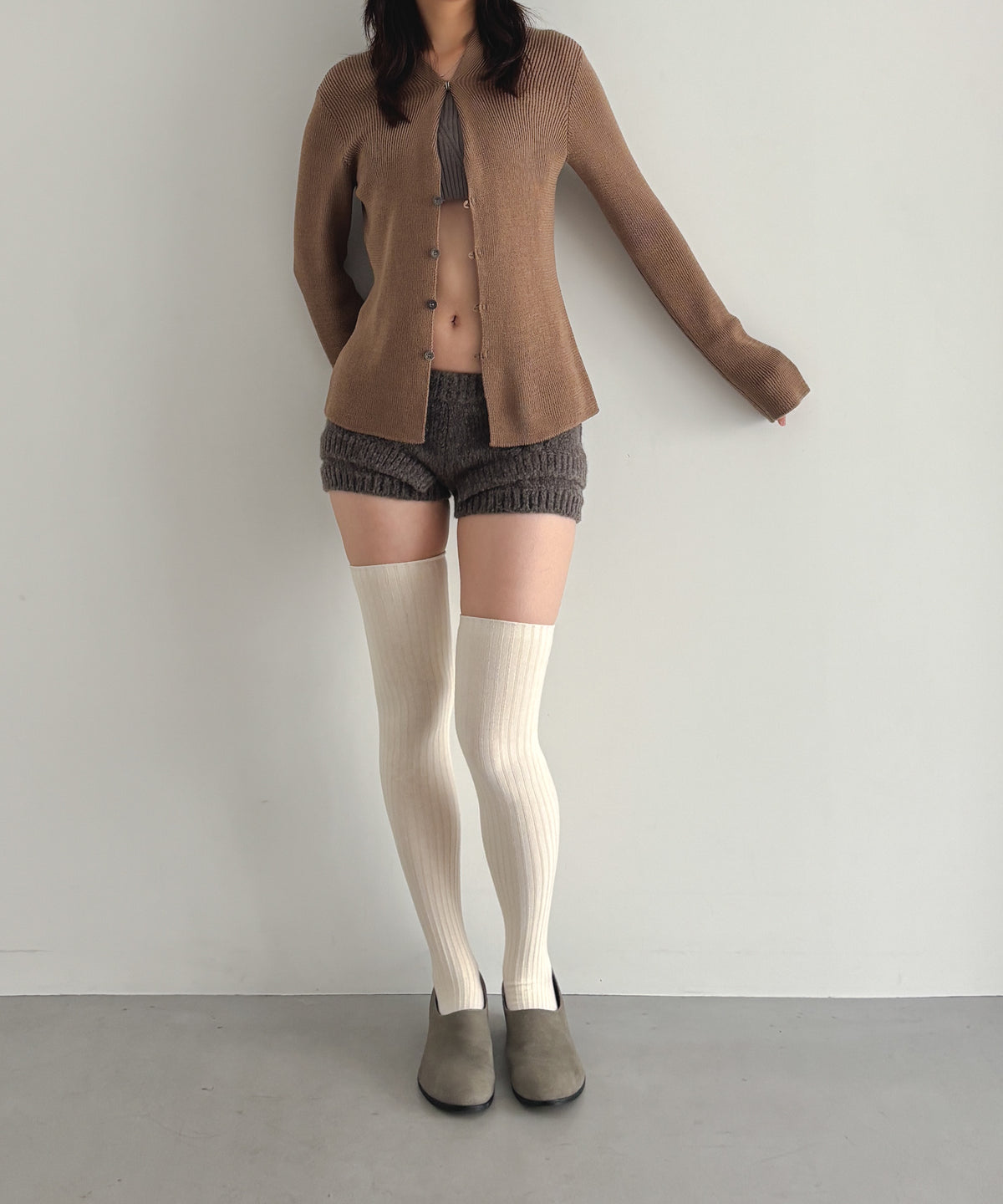 ULIKASANCTUS Rope knit shorts "MELANGE BROWN"