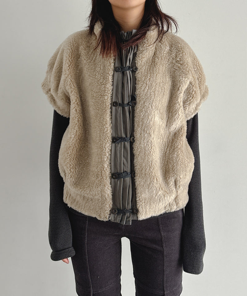 ULIKASANCTUS Puff sleeve fur jacket "BEIGE"