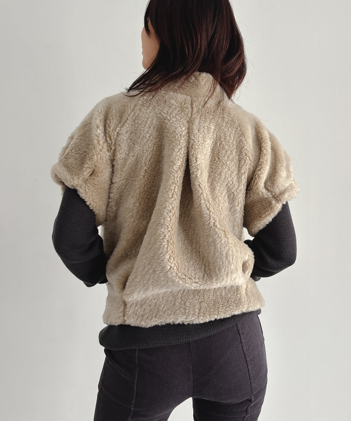 ULIKASANCTUS Puff sleeve fur jacket "BEIGE"