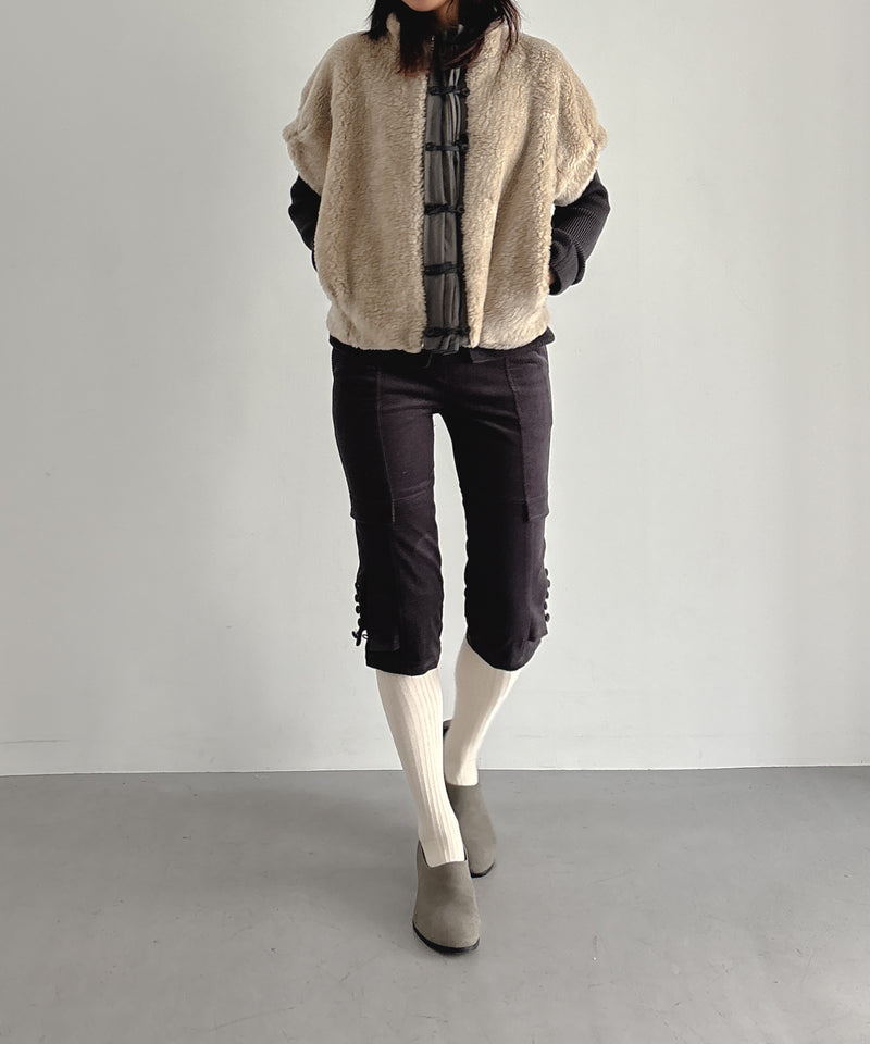 ULIKASANCTUS Puff sleeve fur jacket "BEIGE"