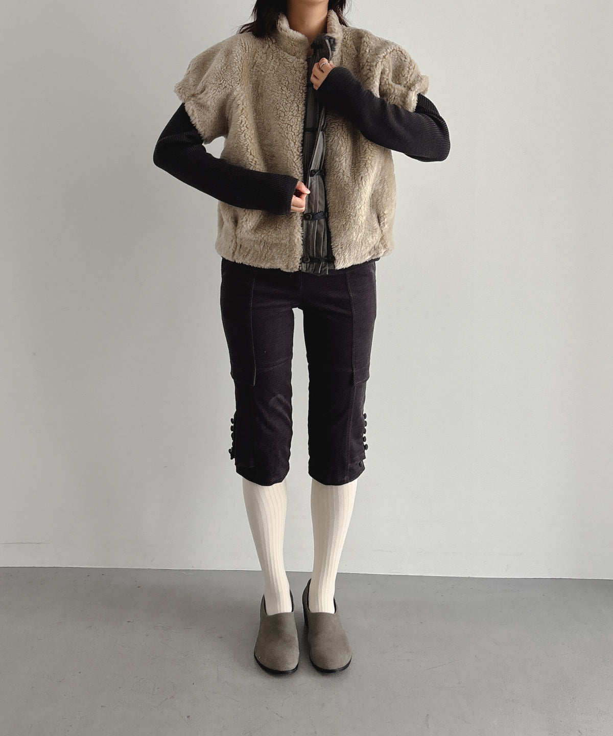 ULIKASANCTUS Puff sleeve fur jacket "BEIGE"