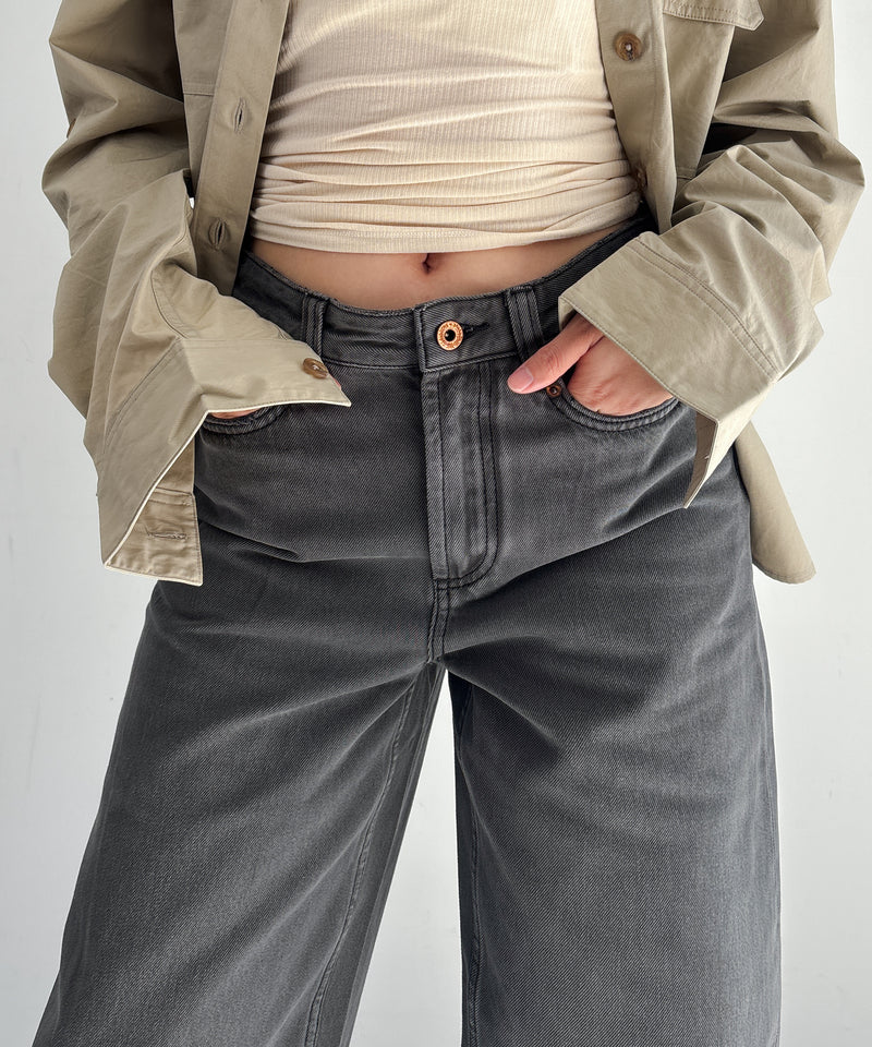 Fax Copy Express Vintage washed brown-black gardener denim pants "GREY" S