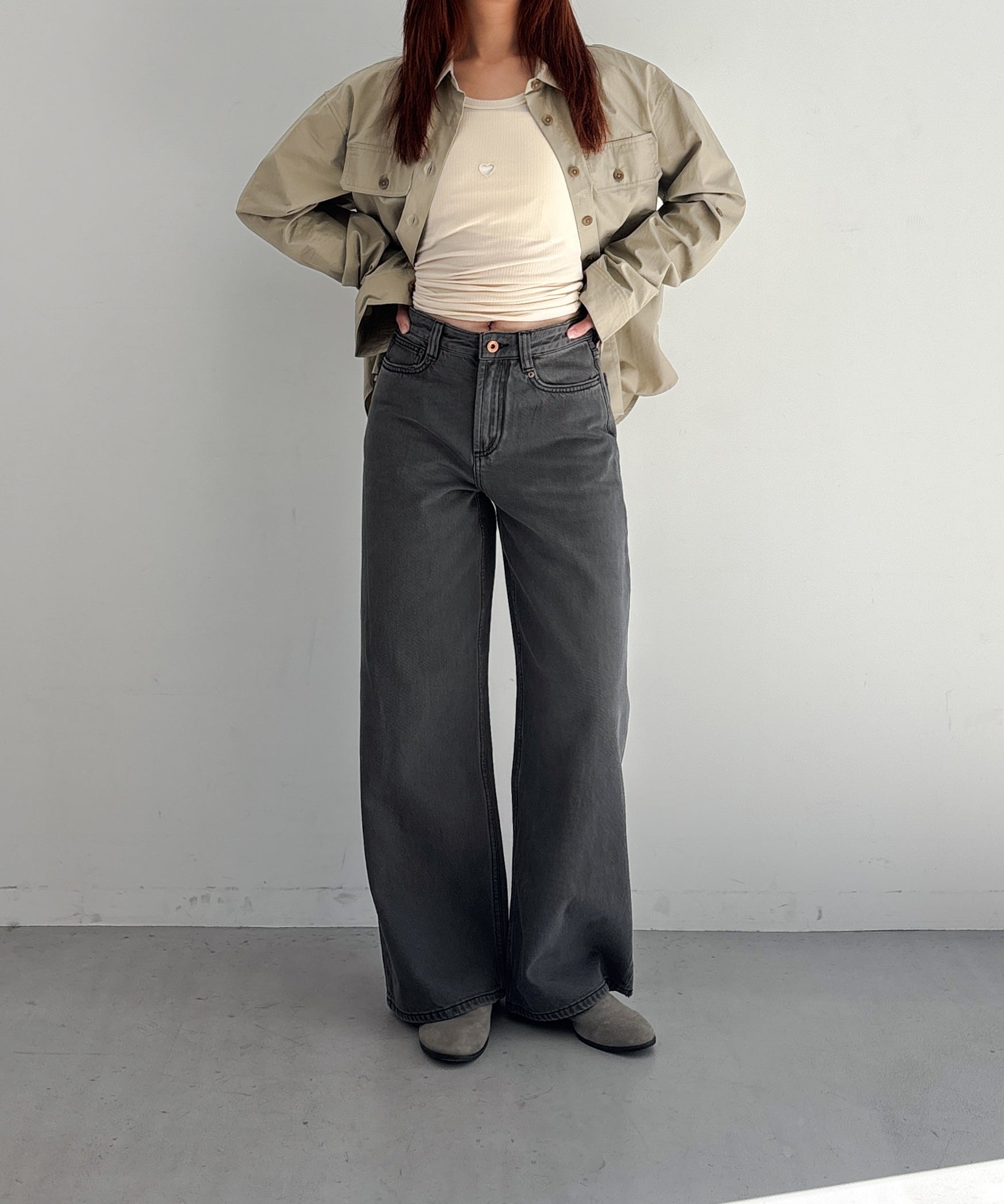 FAX COPY EXPRESS Vintage washed brown-black gardener denim pants "GREY" S