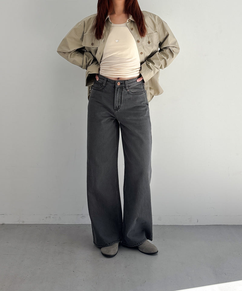 Fax Copy Express Vintage washed brown-black gardener denim pants "GREY" S