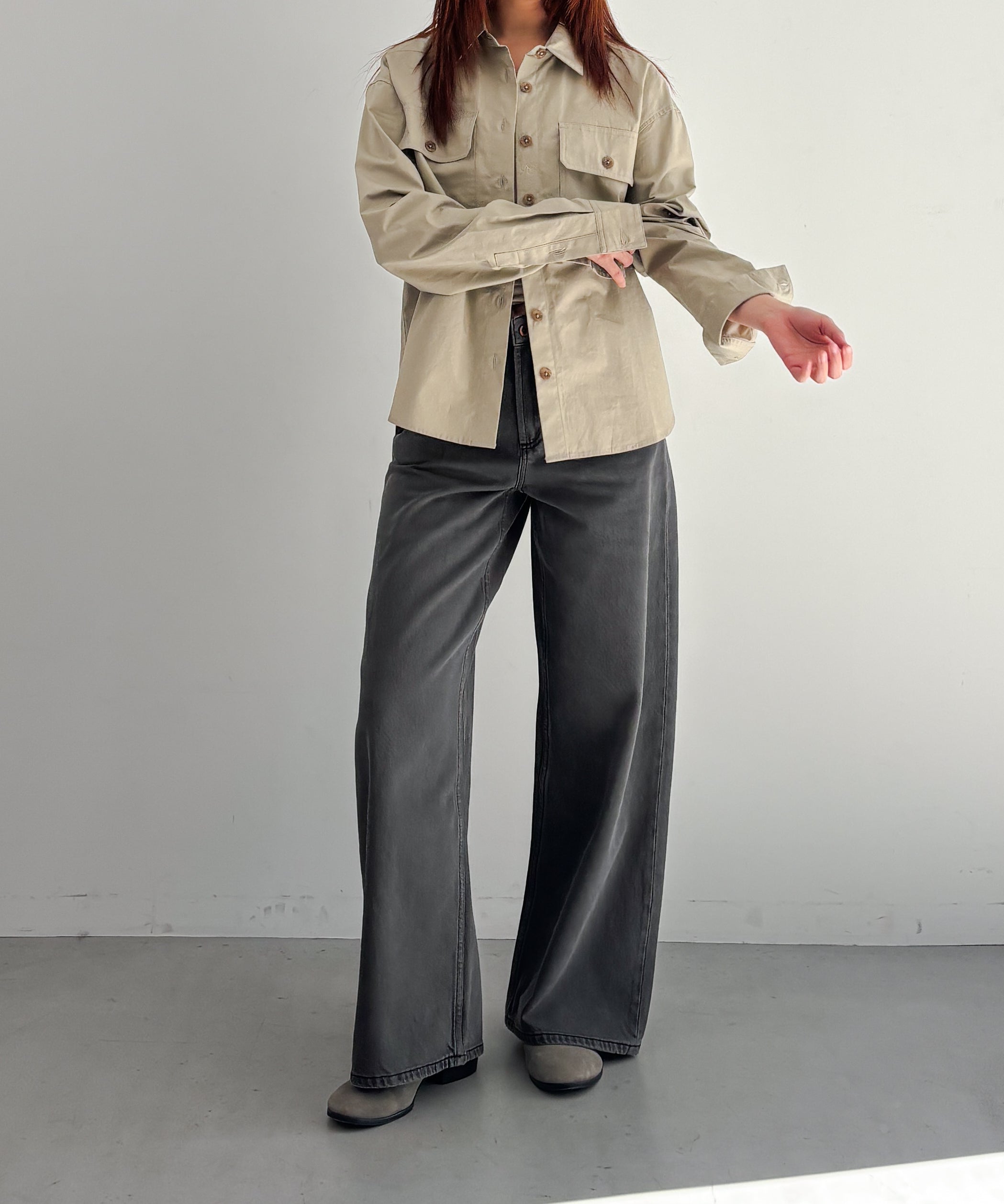 FAX COPY EXPRESS Vintage washed brown-black gardener denim pants "GREY" S