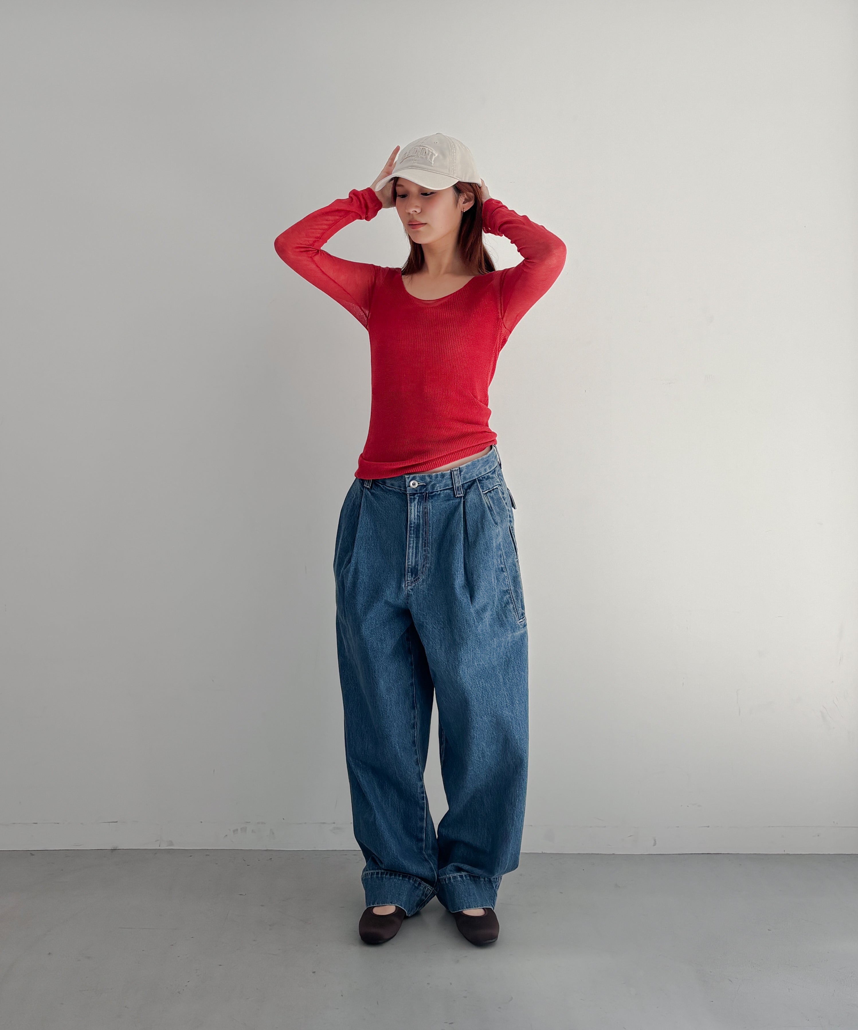 FAX COPY EXPRESS Retro pleated blue denim pants "BLUE" S