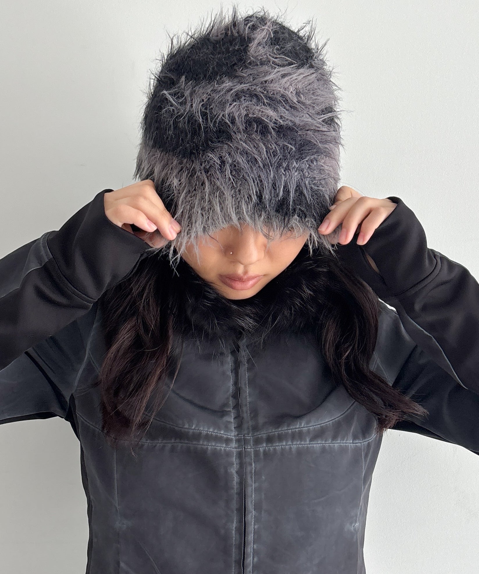 LOADINGROOM Fur hoodie zip jacket "BLACK"
