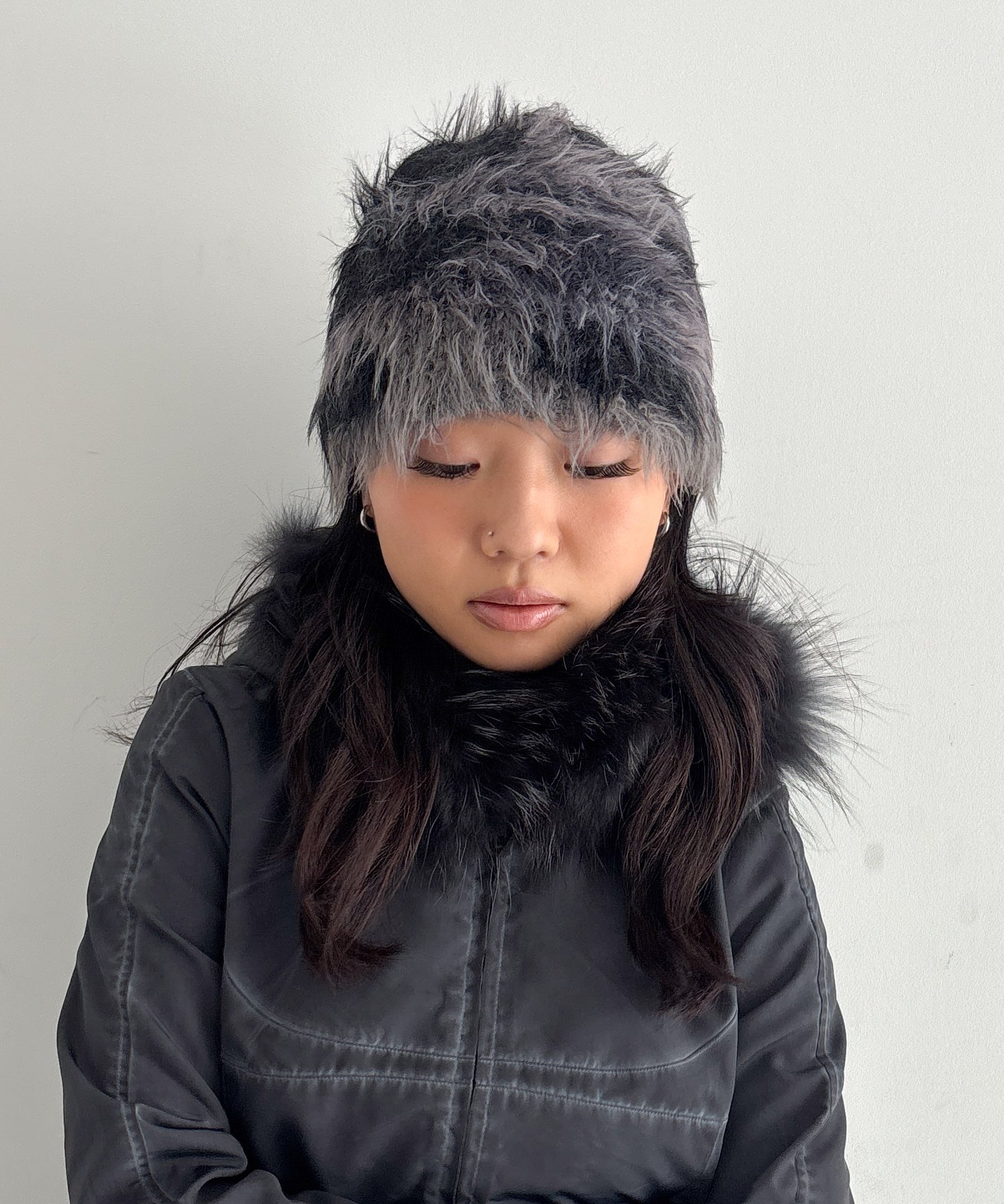 LOADINGROOM Fur hoodie zip jacket "BLACK"