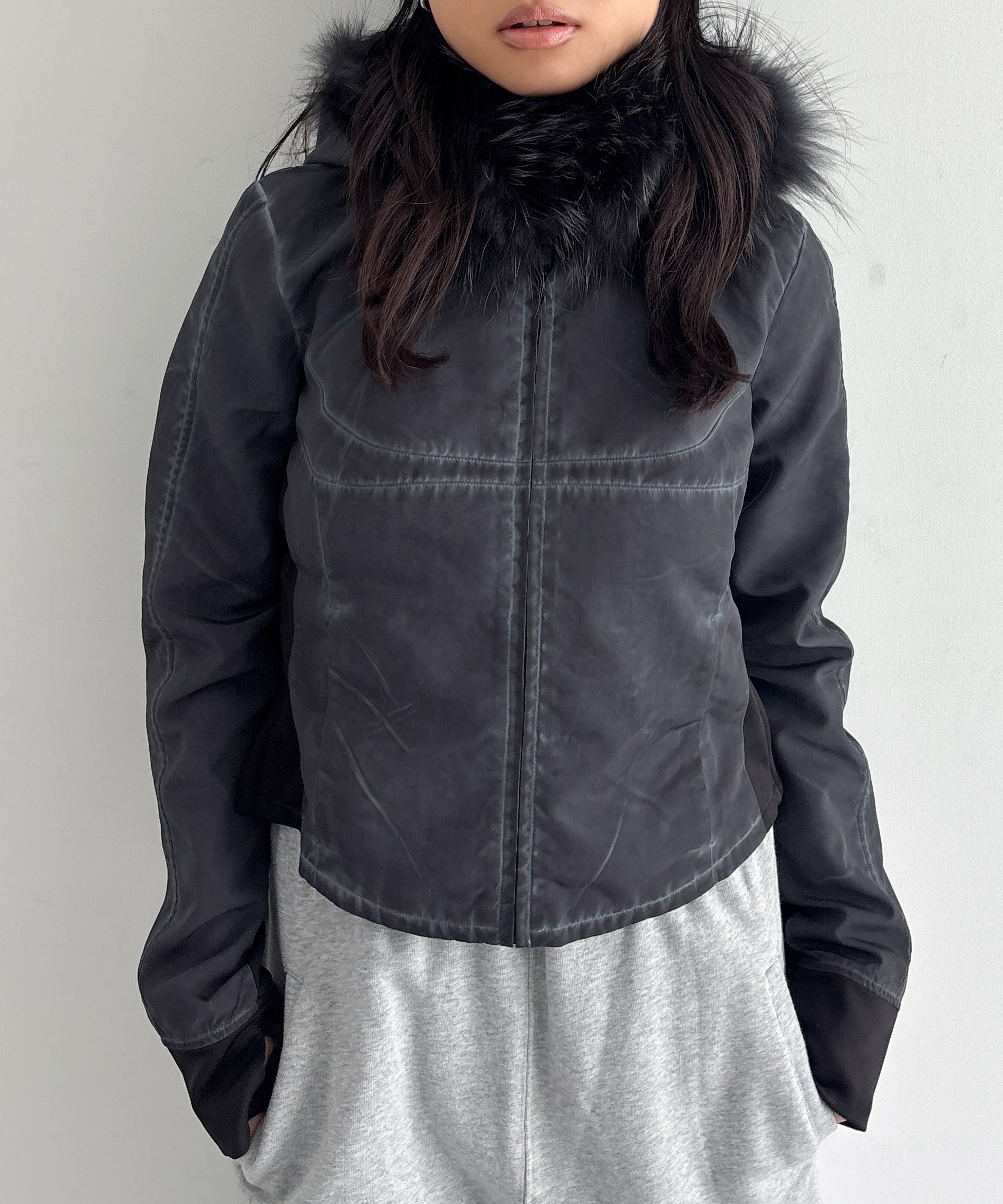 LOADINGROOM Fur hoodie zip jacket "BLACK"