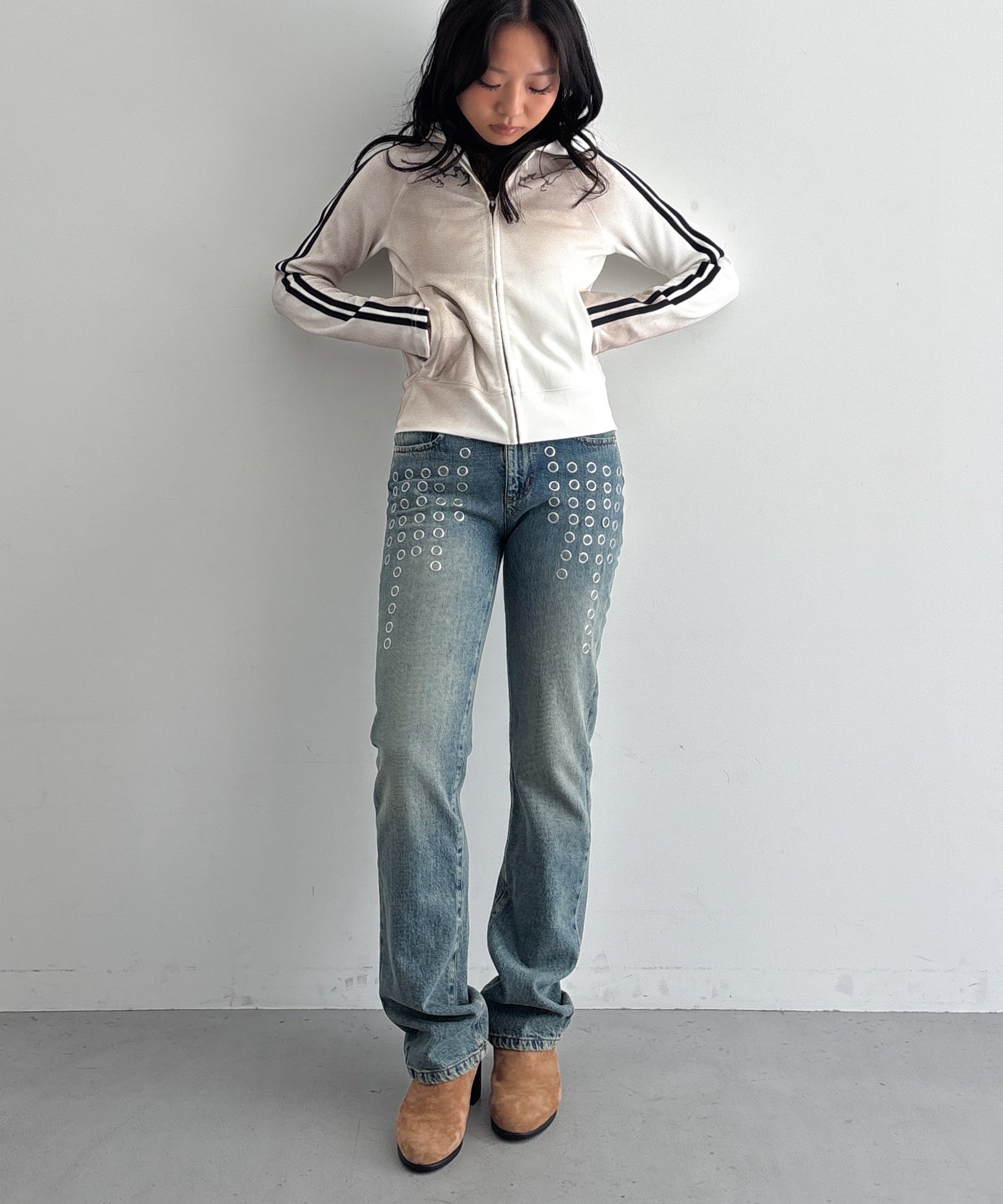 LOADINGROOM Tattoo track hoodie zip "WHITE"