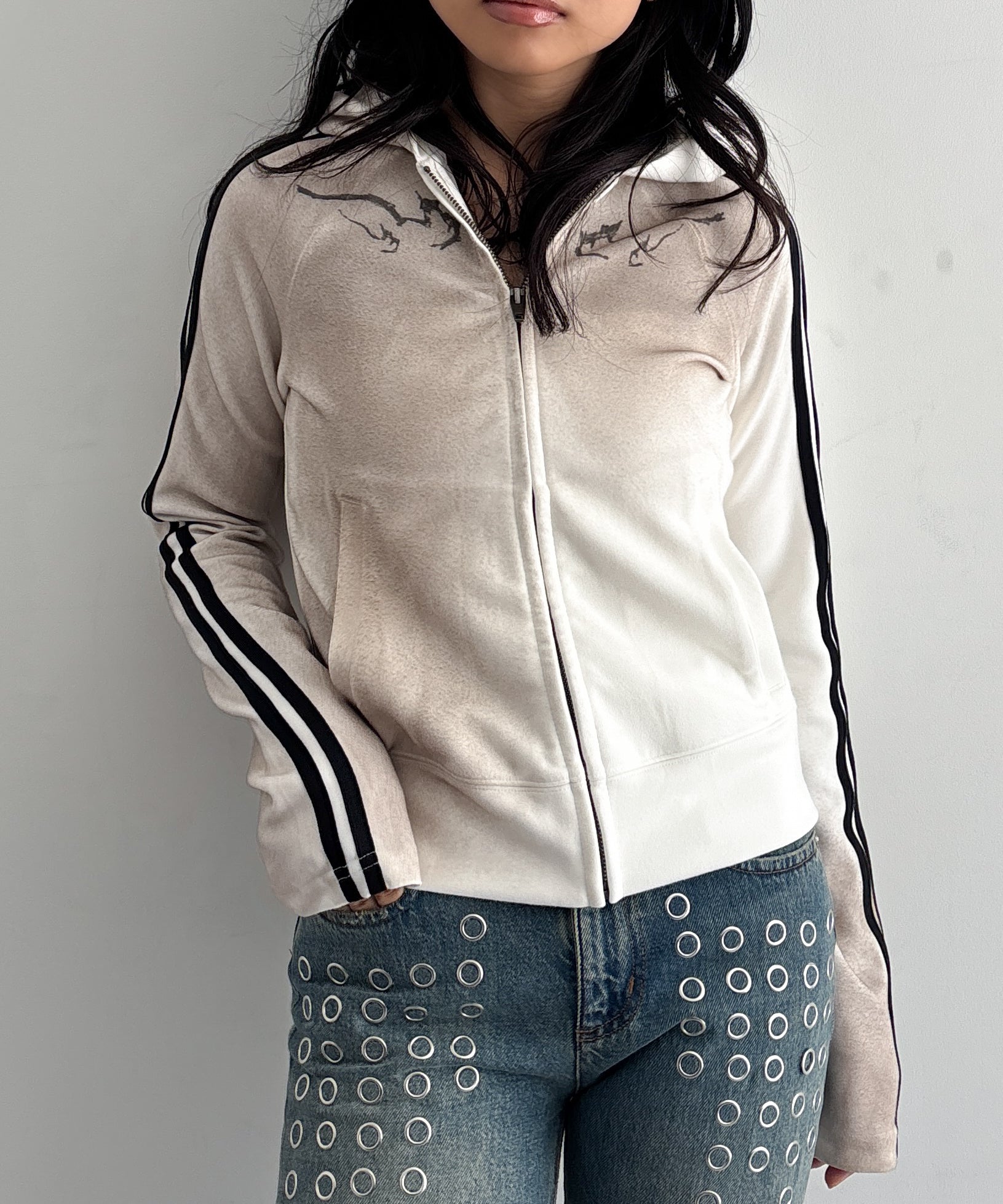LOADINGROOM Tattoo track hoodie zip "WHITE"
