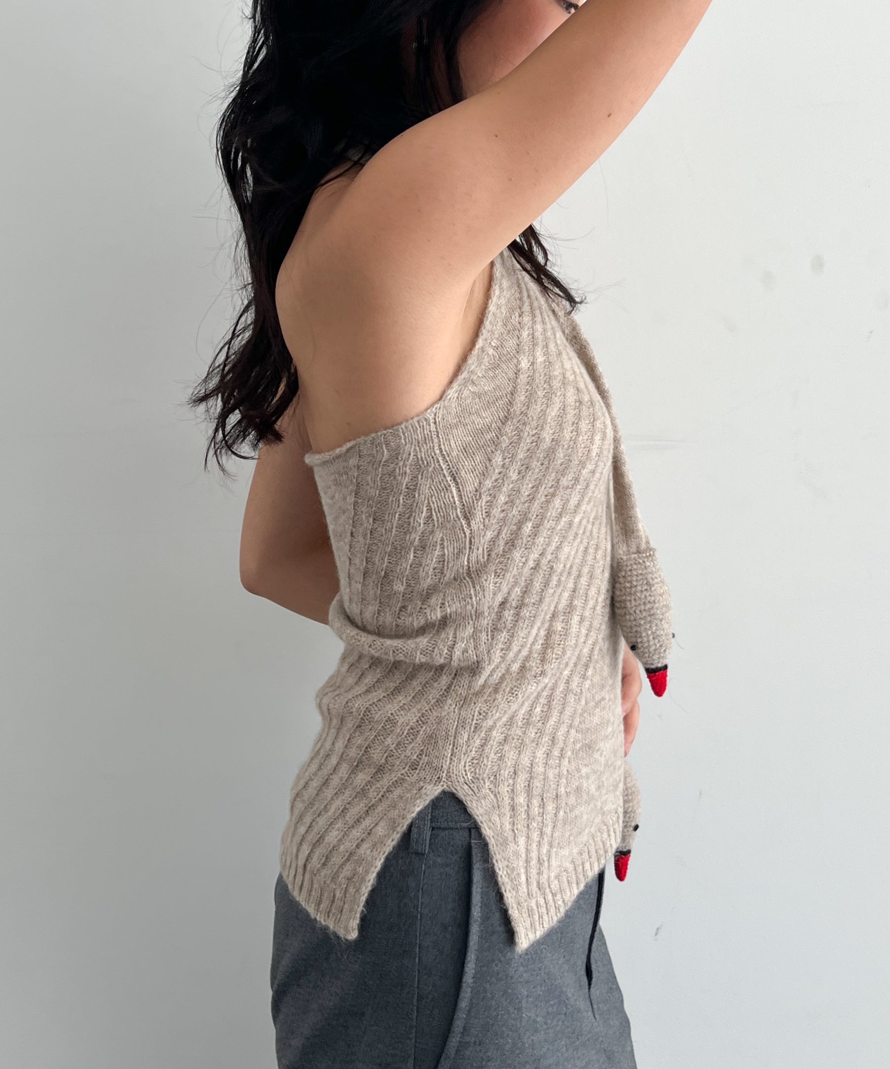 EMILY DAWN LONG Swan scarf halter sweater "OATMEAL"