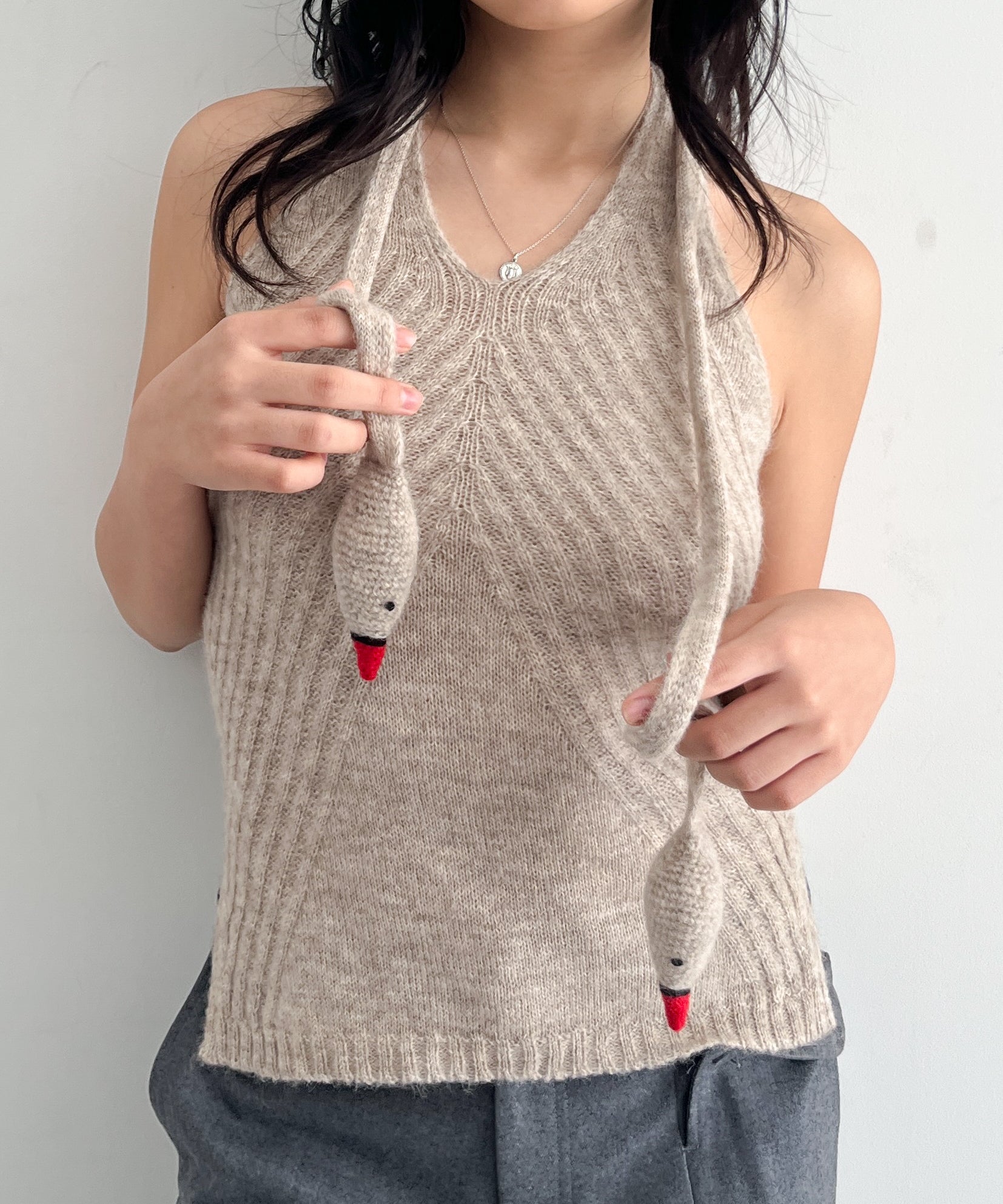EMILY DAWN LONG Swan scarf halter sweater "OATMEAL"