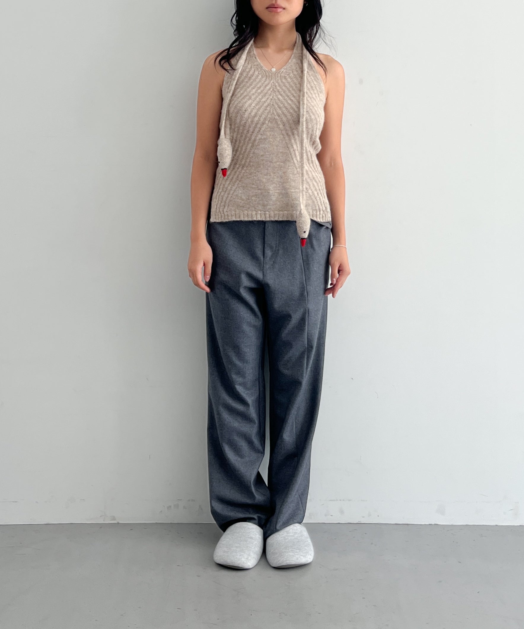 EMILY DAWN LONG Swan scarf halter sweater "OATMEAL"