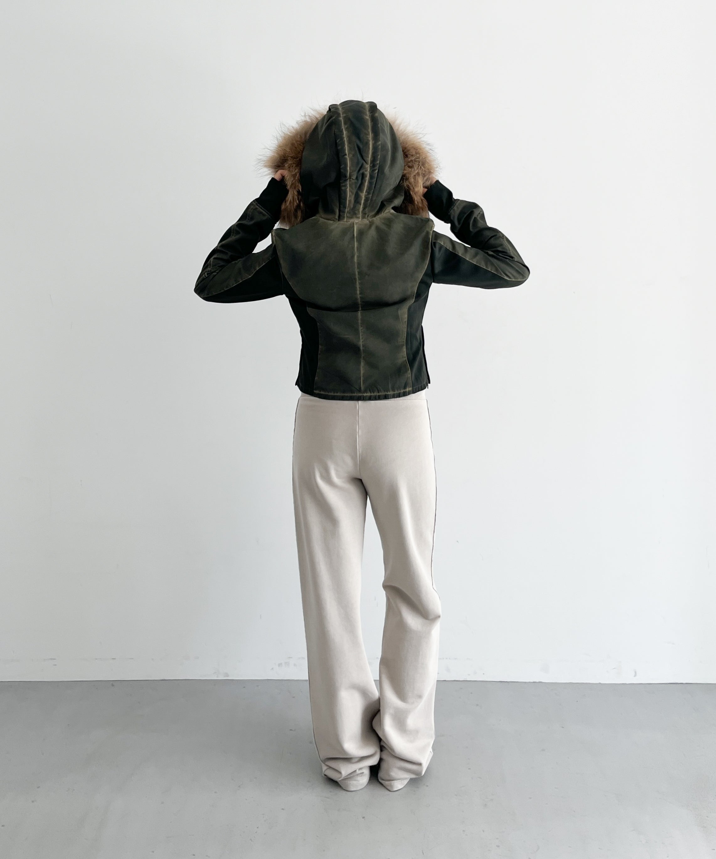 LOADINGROOM Fur hoodie zip jacket "KHAKI"
