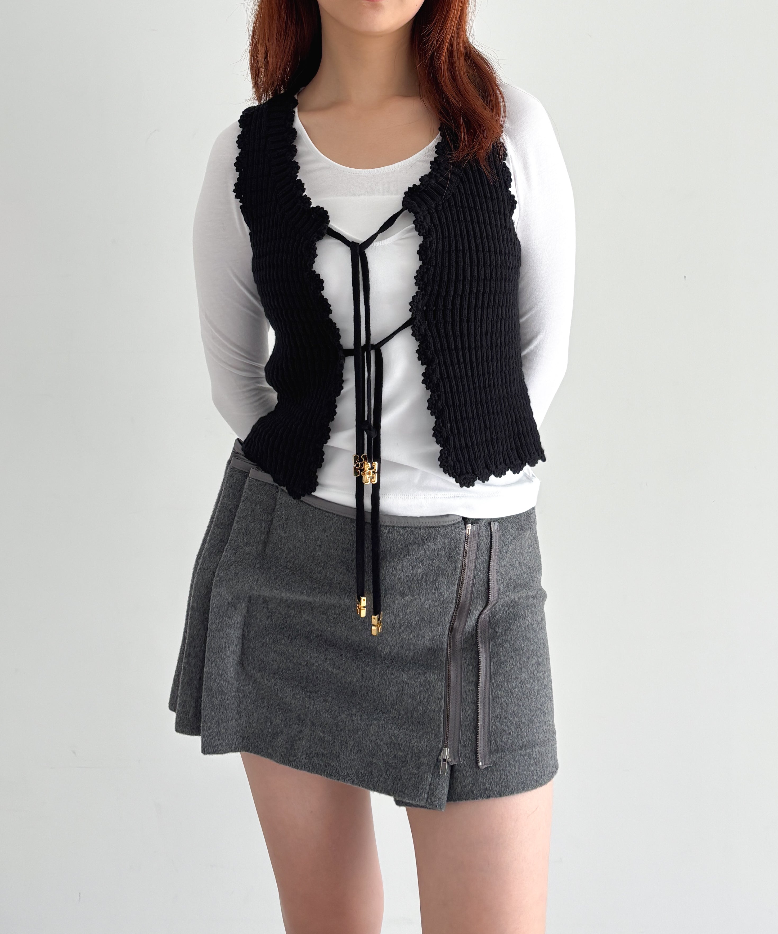 GANNI Cotton textured lace top "BLACK"