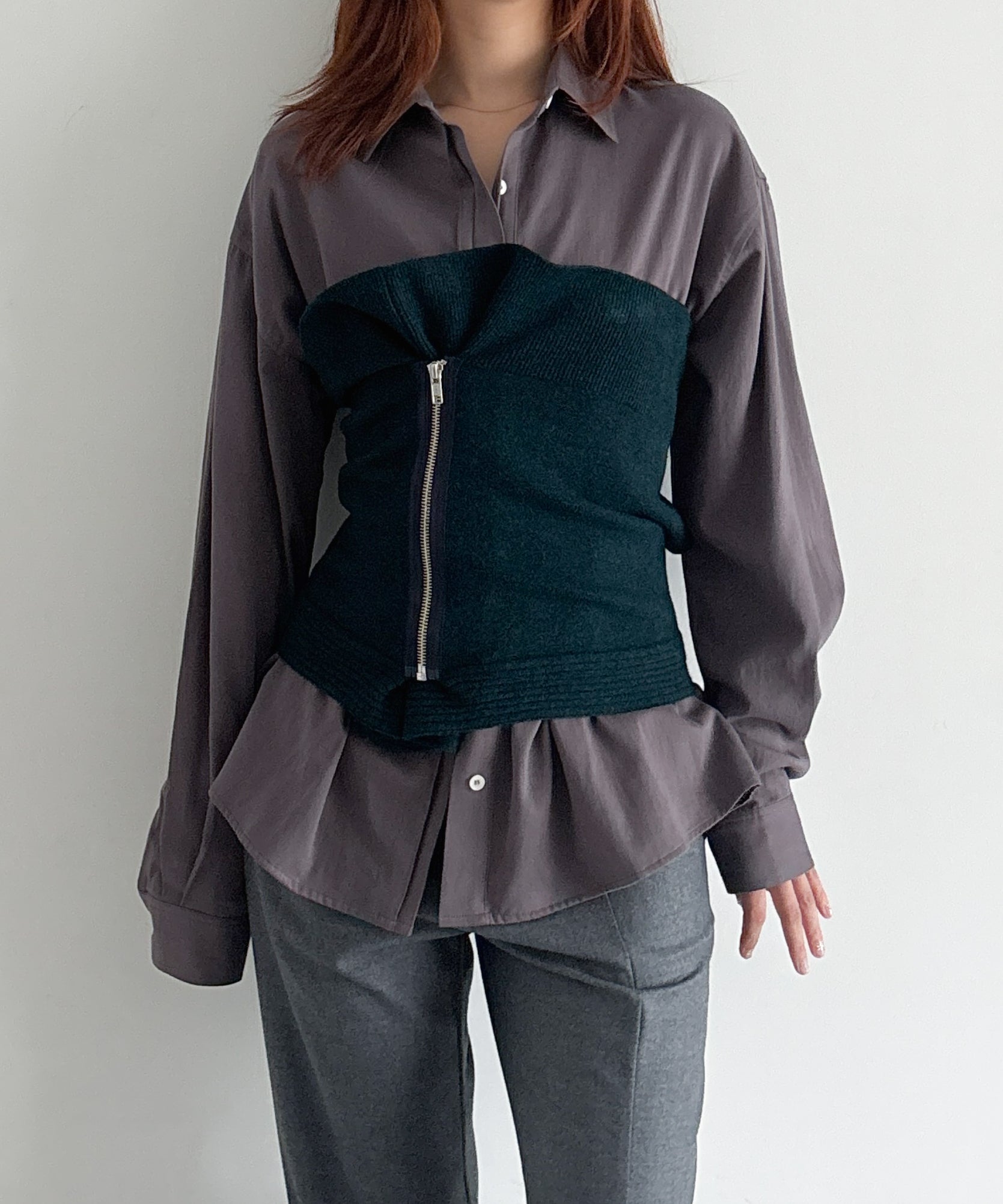 ULIKASANCTUS Zip knit tube top "DARK TEAL"